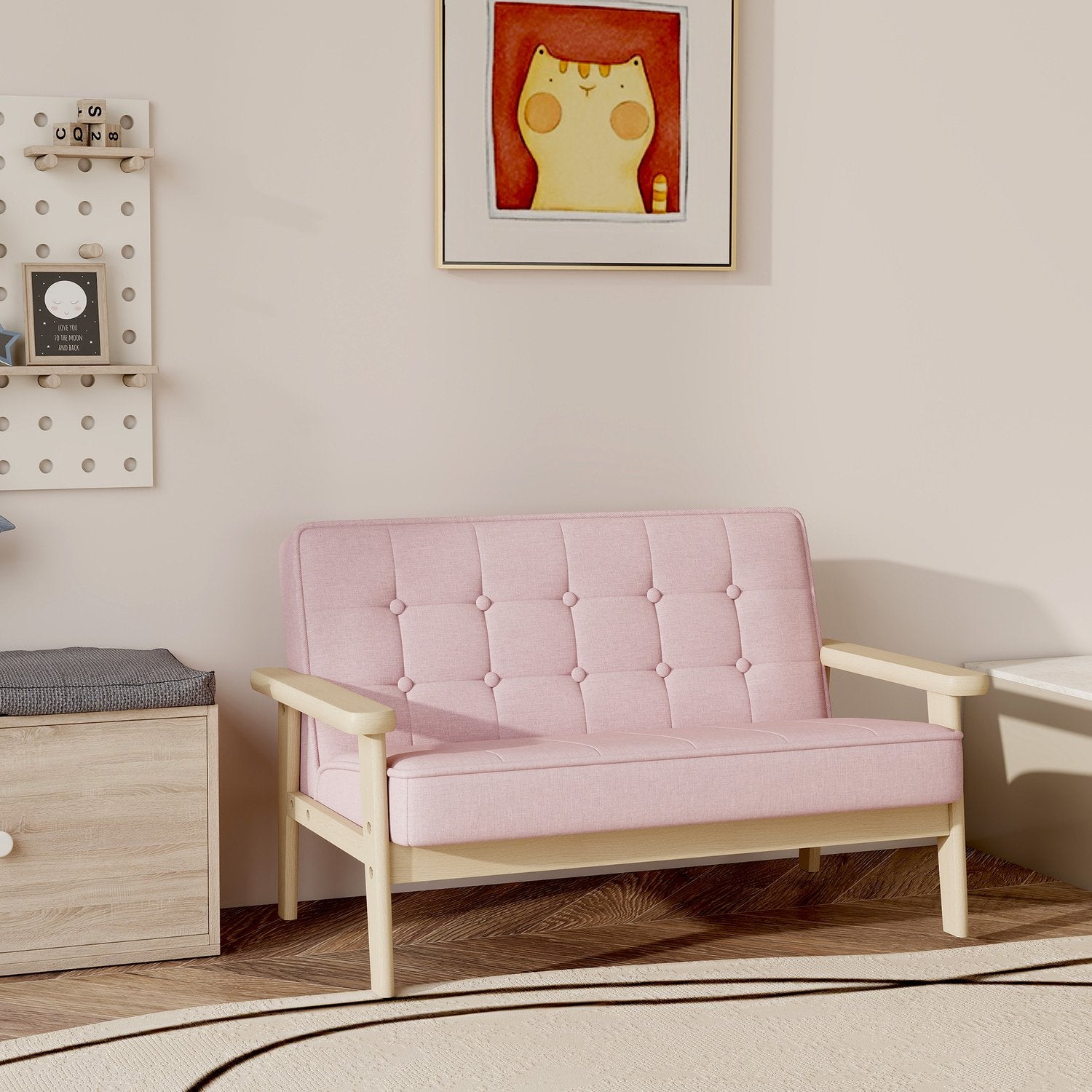 Barnsoffa, sammetsliknande, träram, åldrar 3-15, rosa