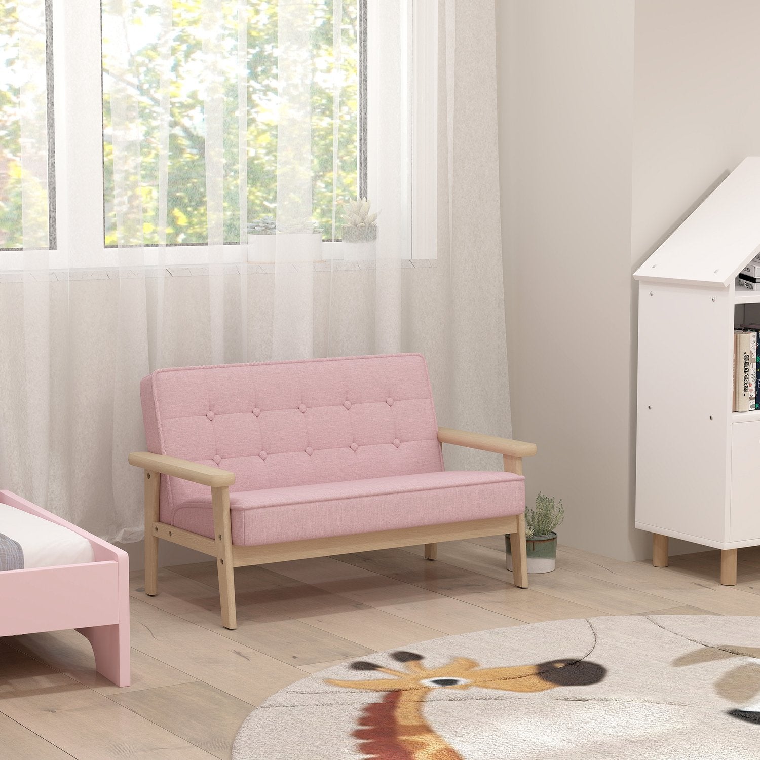 Barnsoffa, sammetsliknande, träram, åldrar 3-15, rosa