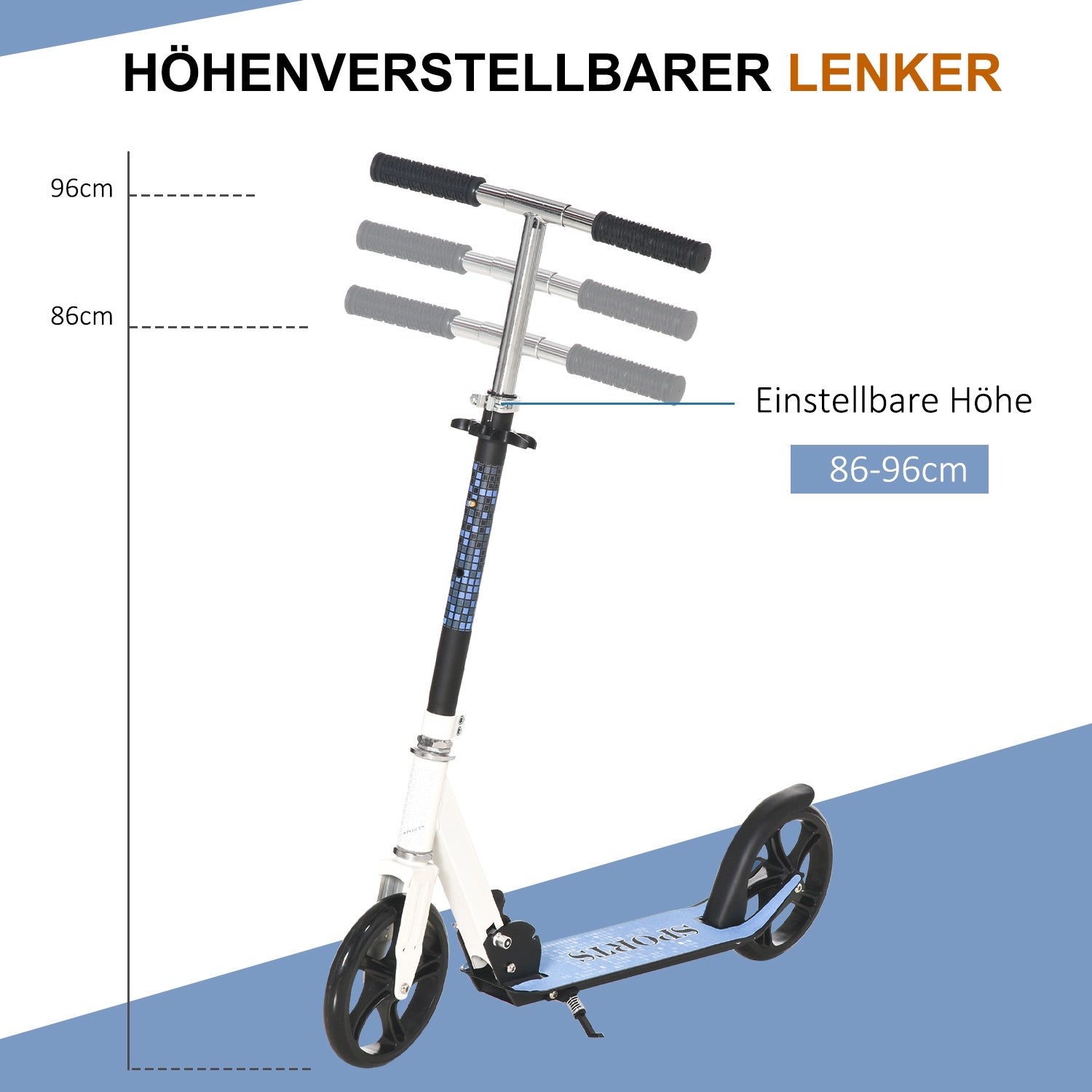 Barnsparkcykel, hopfällbar & höjdjusterbar, vit