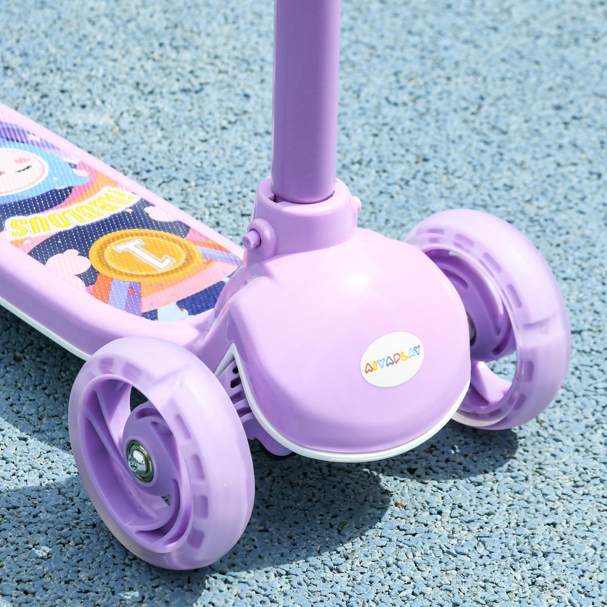 Barnsparkcykel med LED-hjul, justerbar höjd, lila