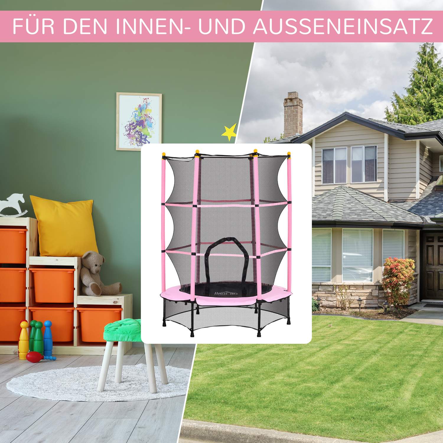 Barnstudsmatta med skyddsnät, Rosa, Ø140 cm