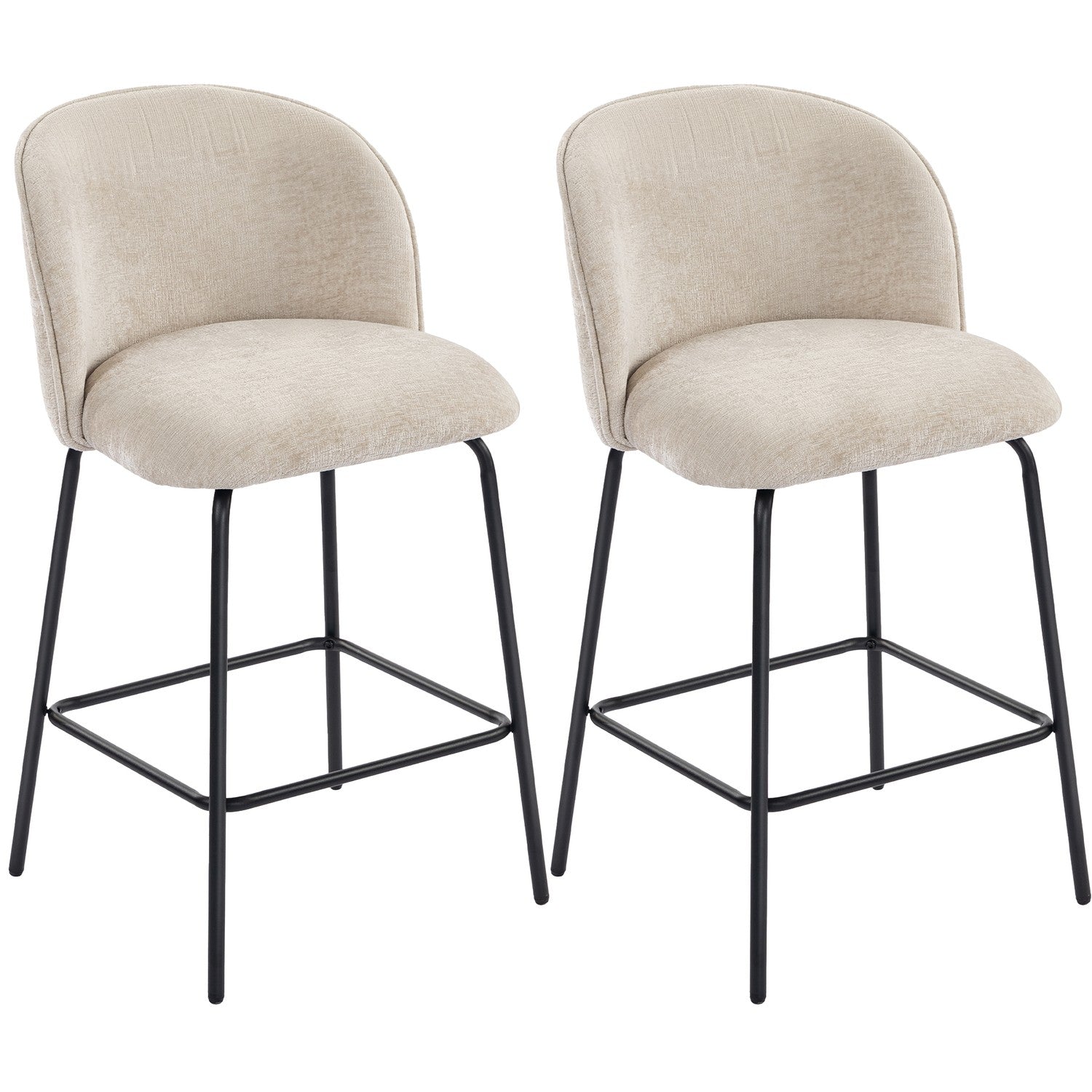 Barstolar Set om 2, Ryggstöd och Fotstöd, Beige