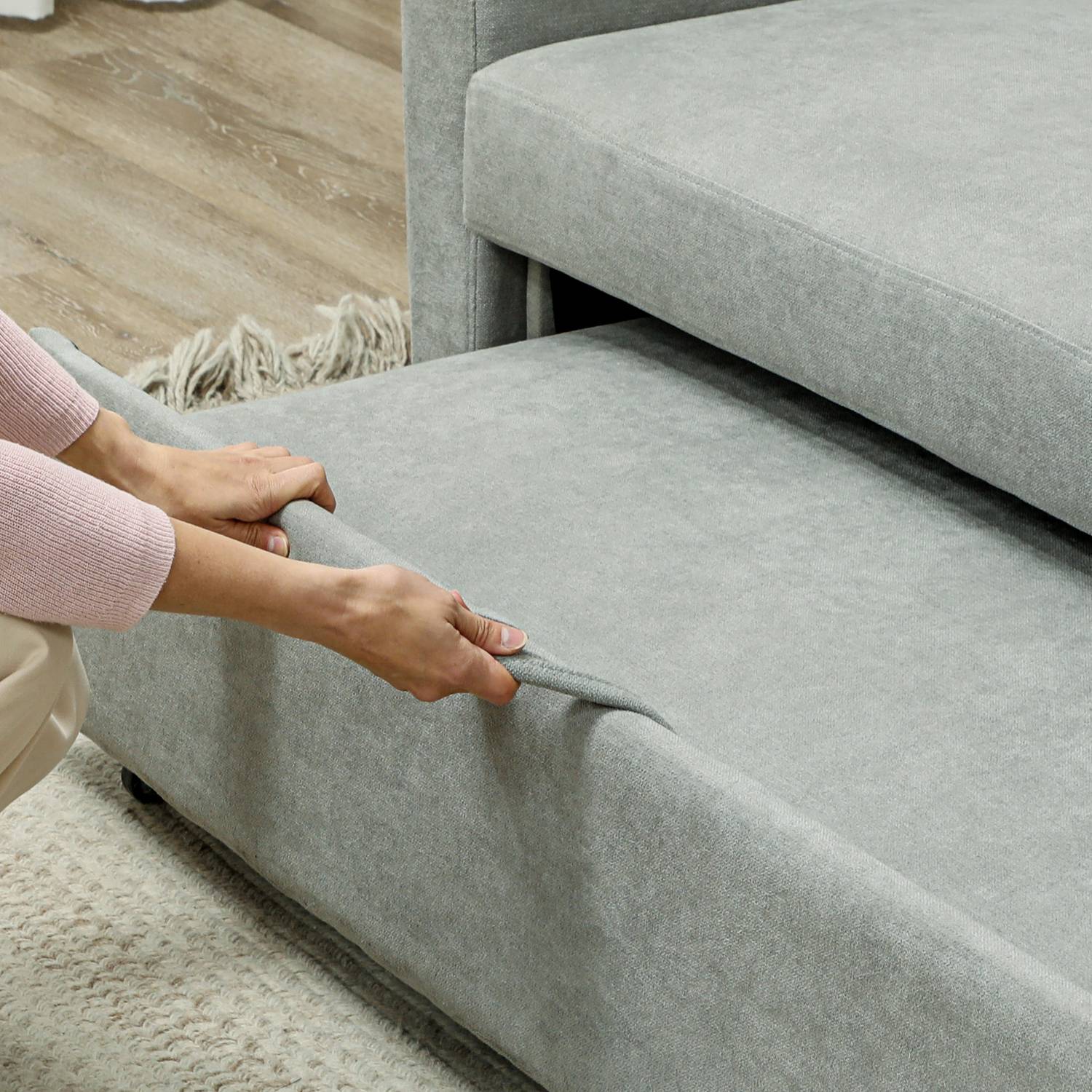 Bäddsoffa i sammetslook, 2-sits, justerbar, ljusgrå