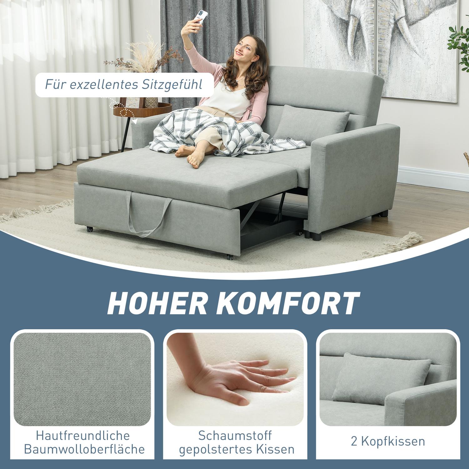 Bäddsoffa i sammetslook, 2-sits, justerbar, ljusgrå