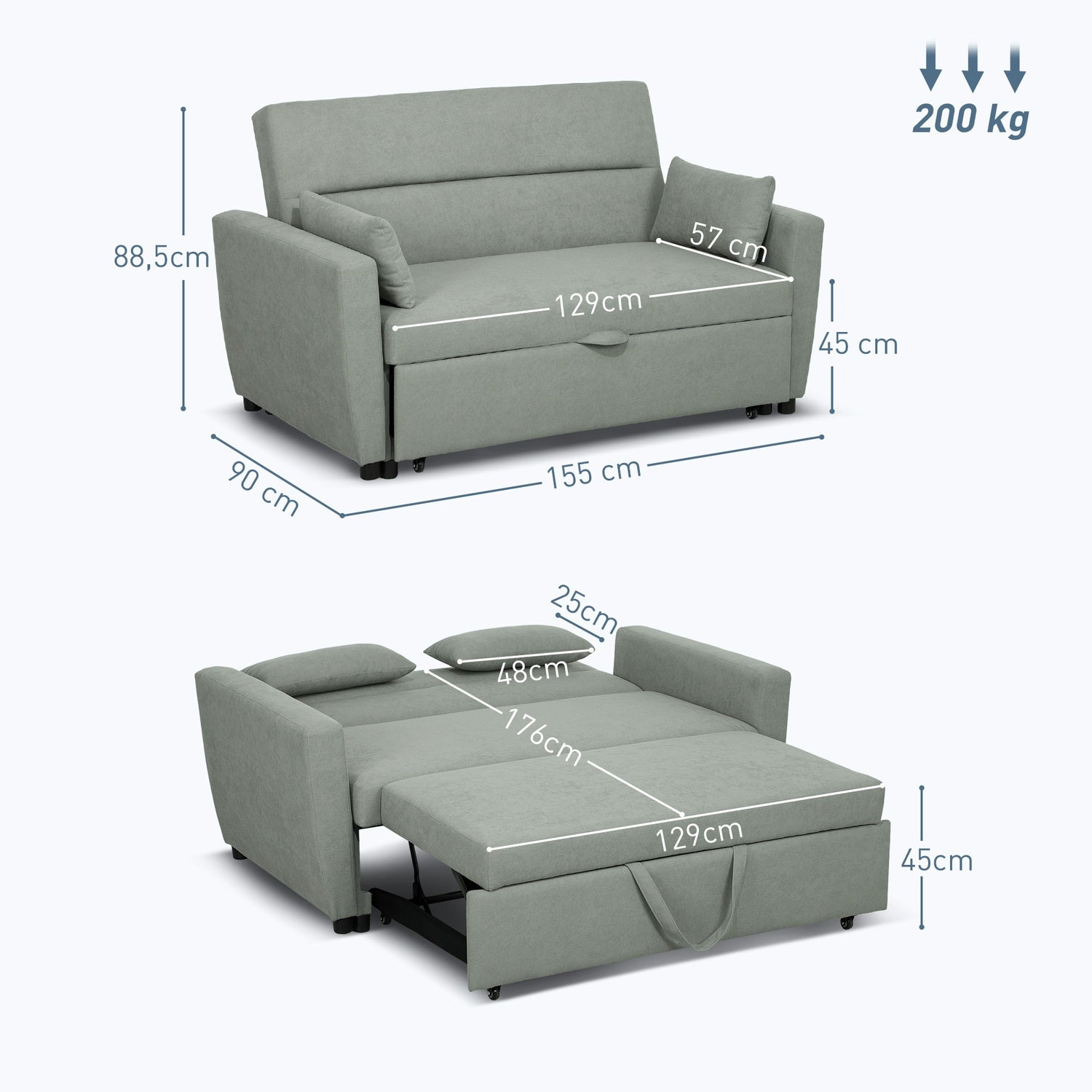 Bäddsoffa i sammetslook, 2-sits, justerbar, ljusgrå