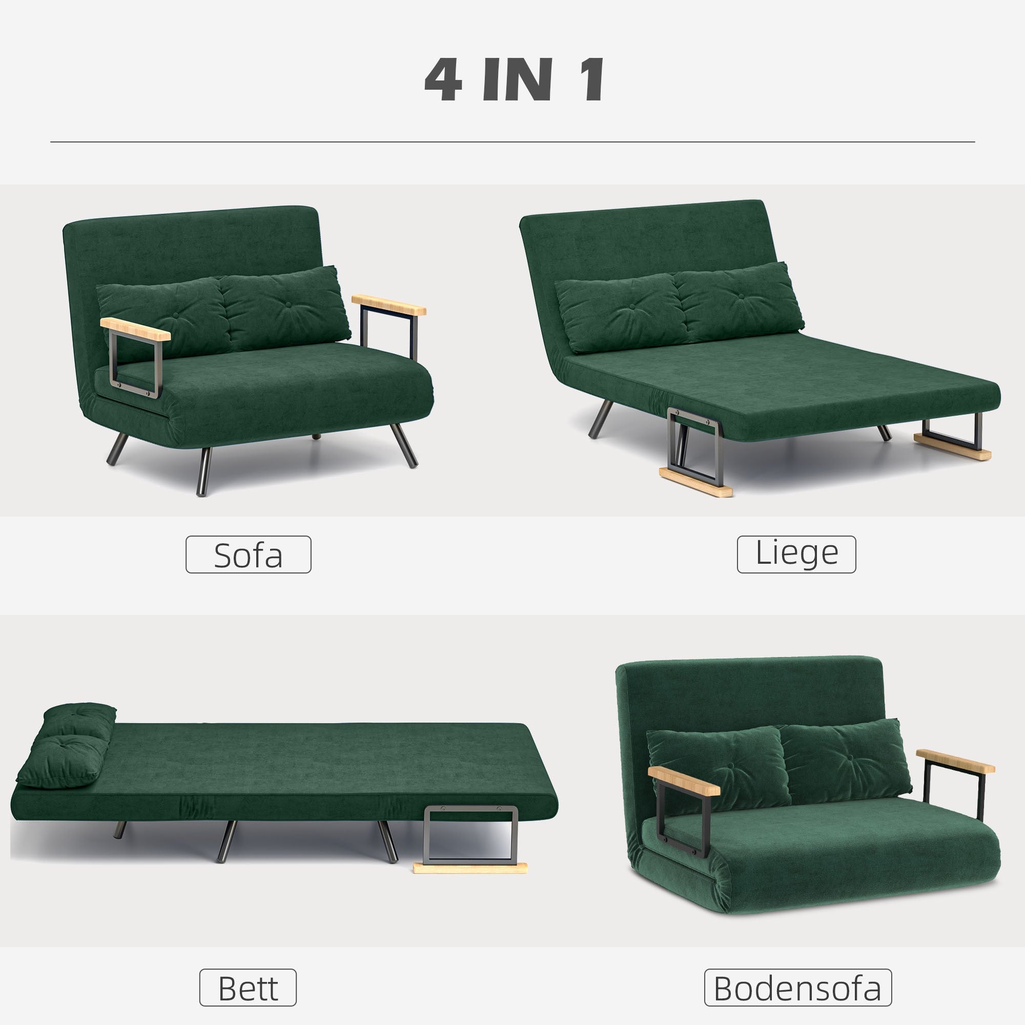 Bäddsoffa med justerbart ryggstöd, grönt tyg