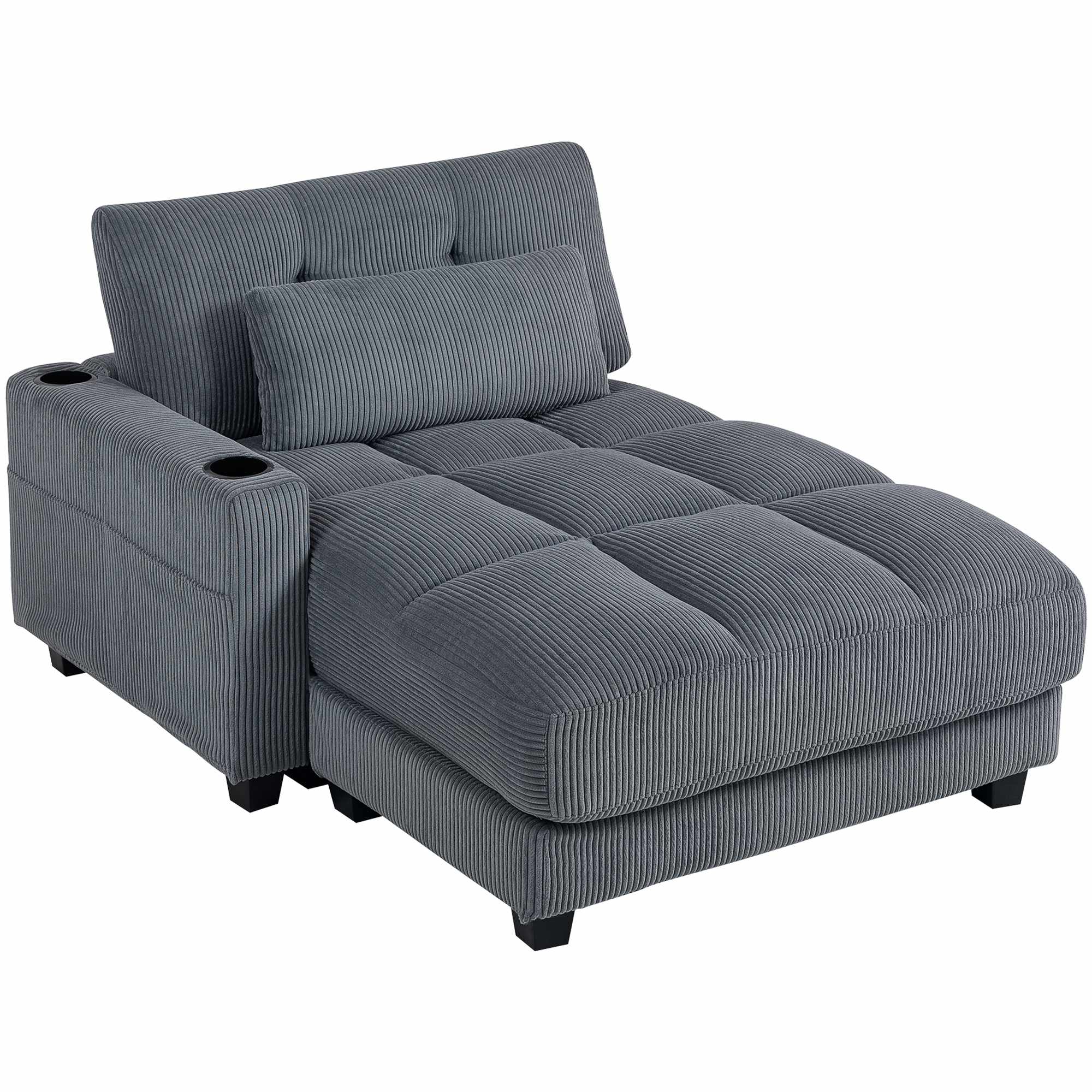 Bäddsoffa med mugghållare, djup sits, mörkgrå sladd