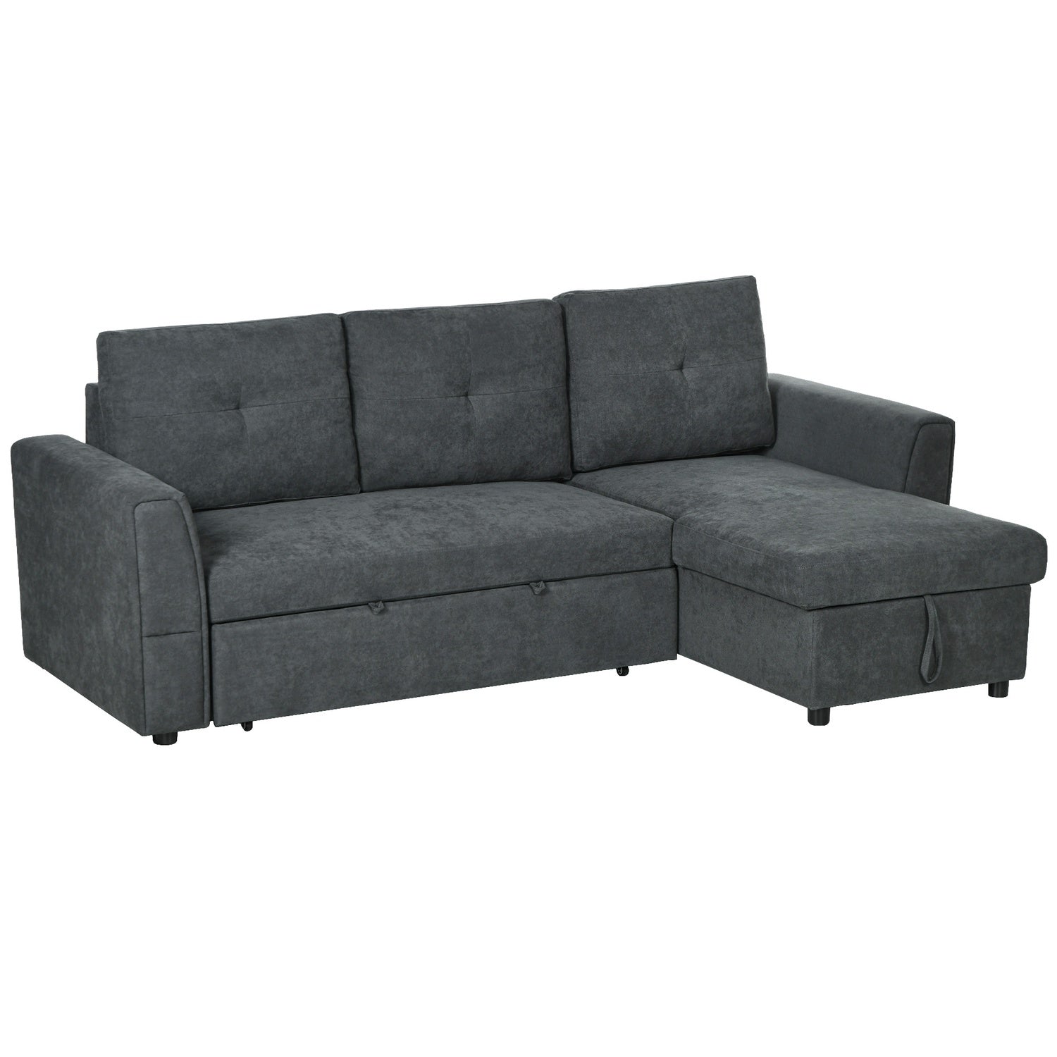 Bäddsoffa med schäslong, 3-sits, mörkgrå