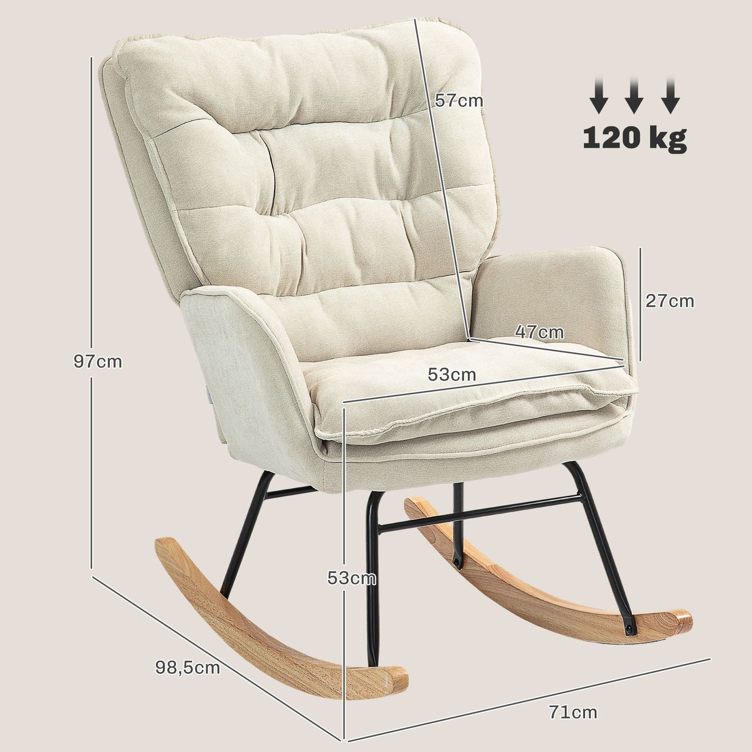 Beige Chenille-Look gungstol, 120 kg Kapacitet, för sovrum