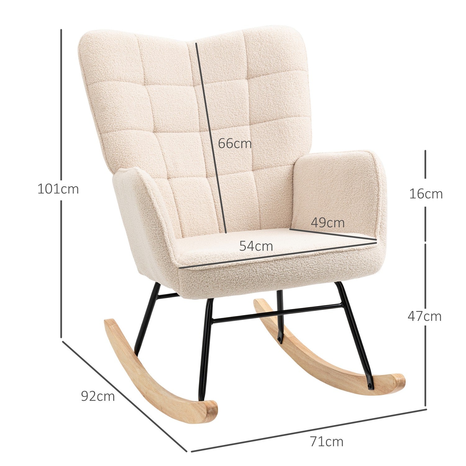 Beige berberfleece gungstol – 120 kg kapacitet, sovrum