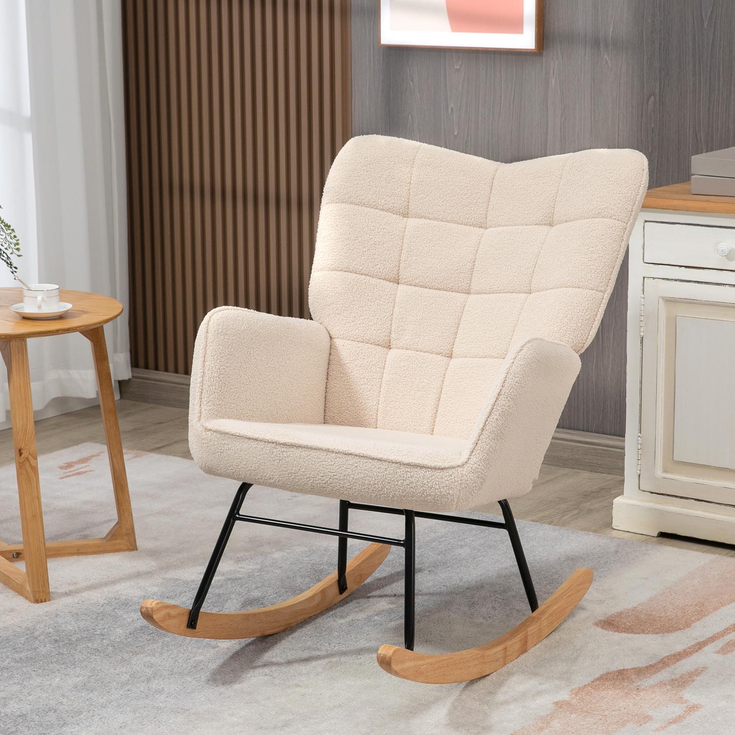 Beige berberfleece gungstol – 120 kg kapacitet, sovrum