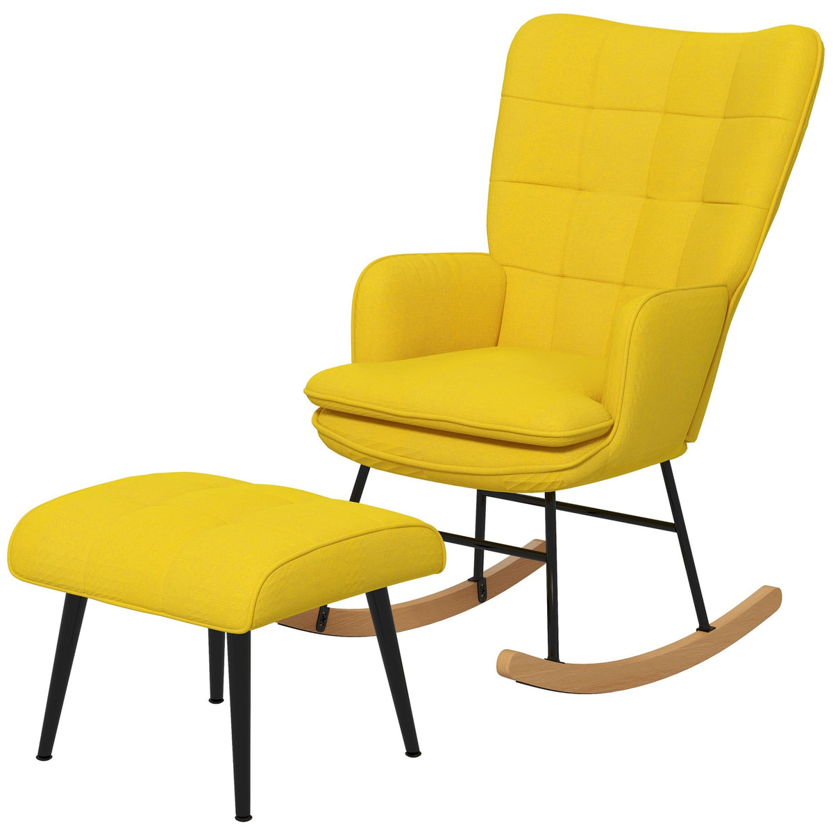 Chaise à bascule beige aspect lin avec pouf, capacité 130 kg