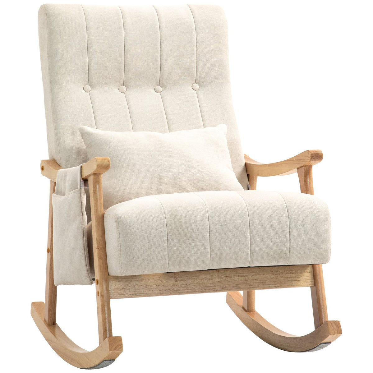 Chaise à bascule en lin beige avec coussin lombaire et poche