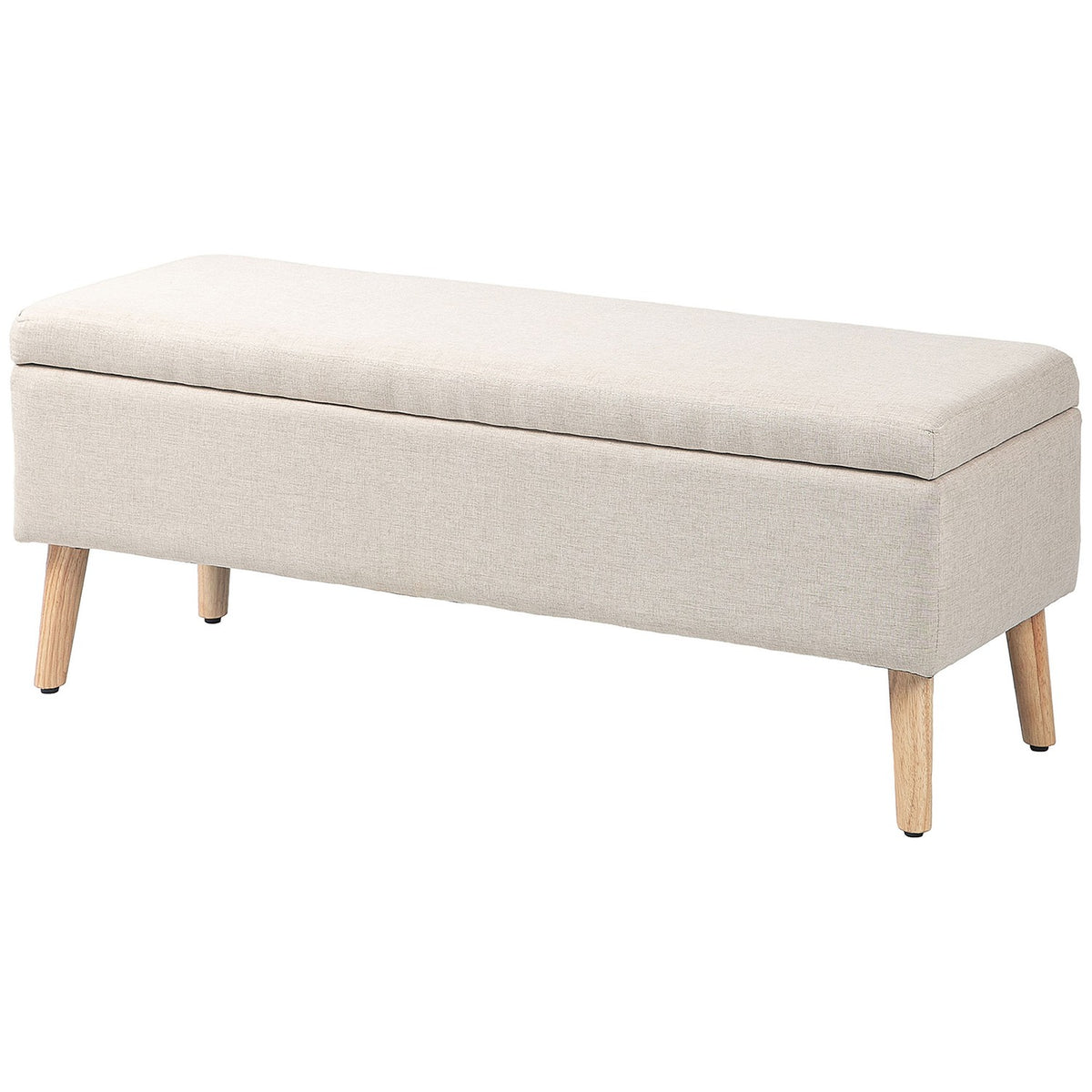 Banc de rangement rembourré beige – aspect lin, 110x39x45 cm