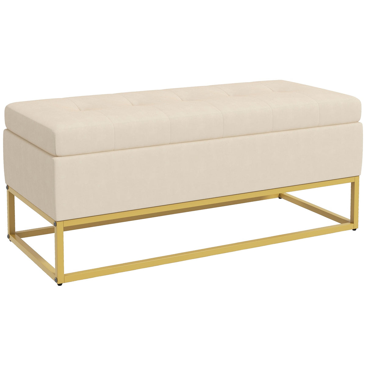Beige gepolsterte Truhenbank mit Stahlbeinen, 110cm