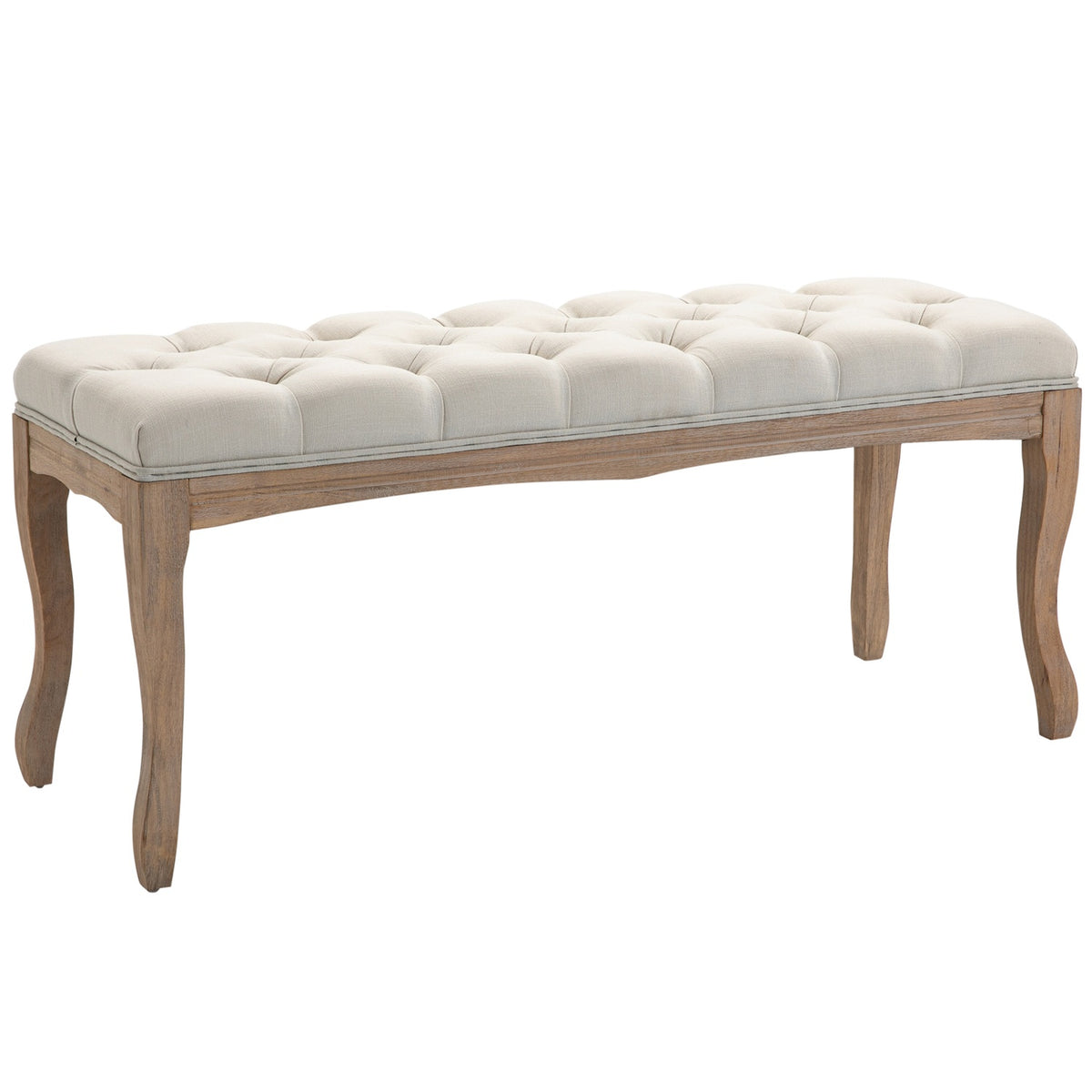 Beige gepolsterte Gummibaumholz-Bank – Vintage-Stil, 110x40x48Cm