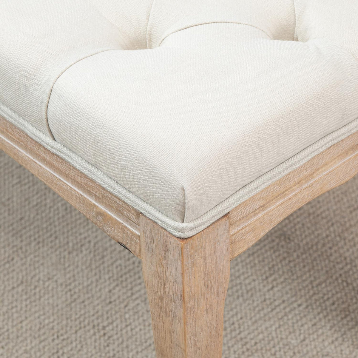 Beige gepolsterte Gummibaumholz-Bank – Vintage-Stil, 110x40x48Cm