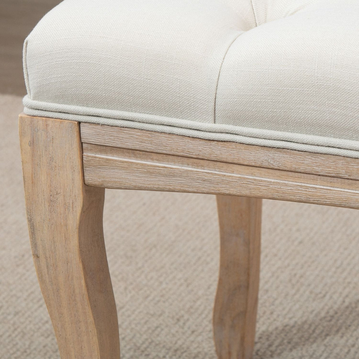Beige gepolsterte Gummibaumholz-Bank – Vintage-Stil, 110x40x48Cm