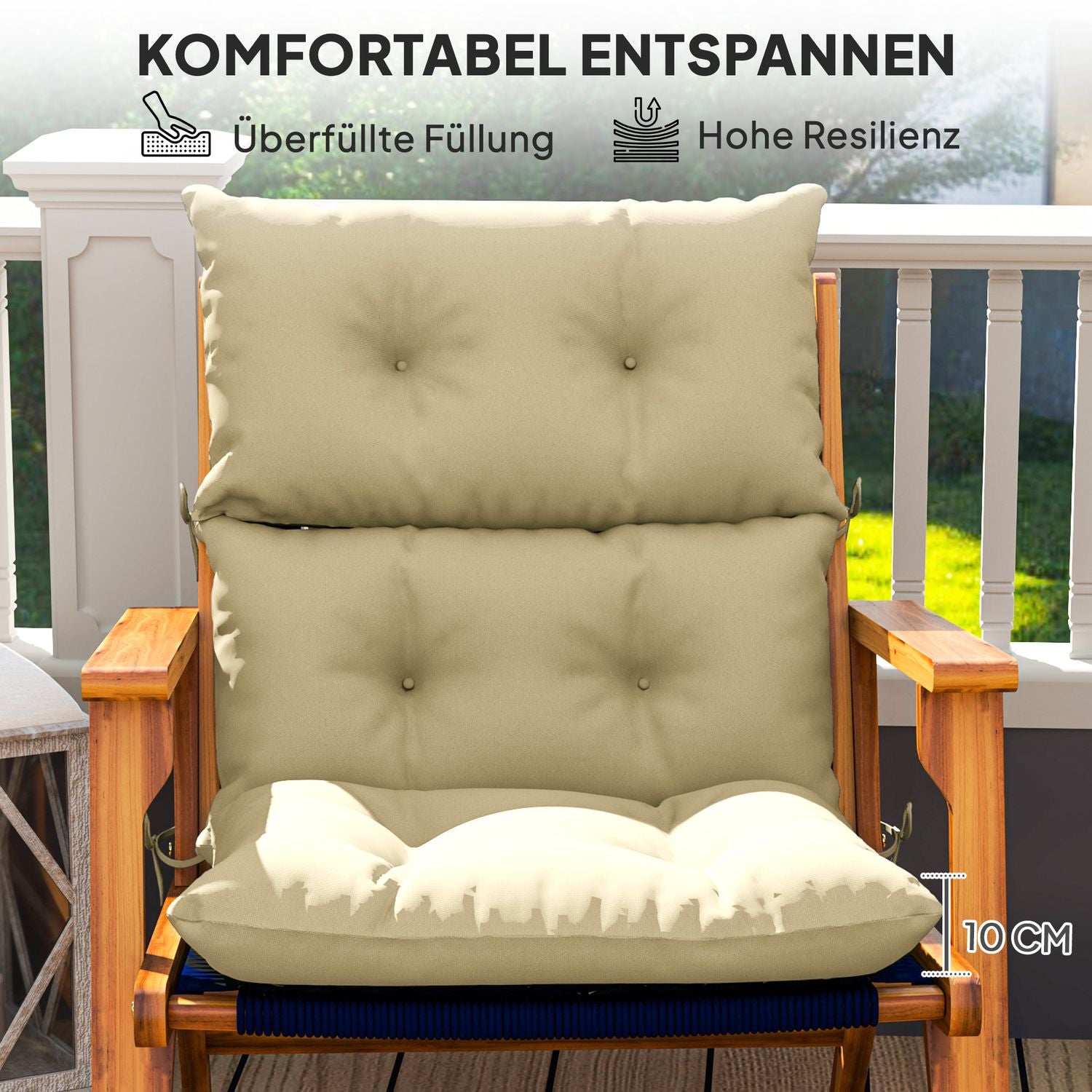 Beige vattenavvisande stolsdyna, 115x56 cm, 10 cm tjock