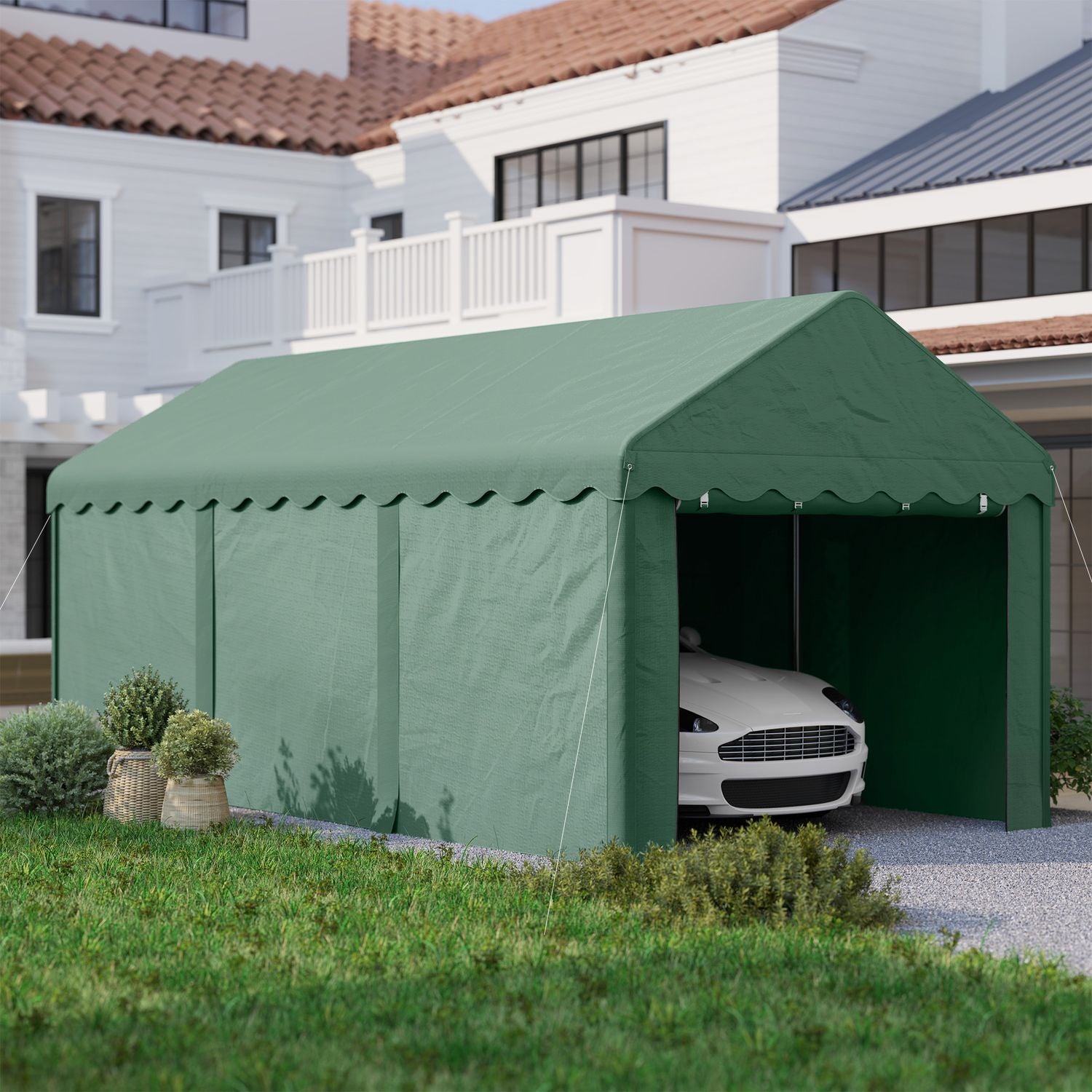 Bilskydd 3x6m – UV-beständig, vattentät, med dörrar