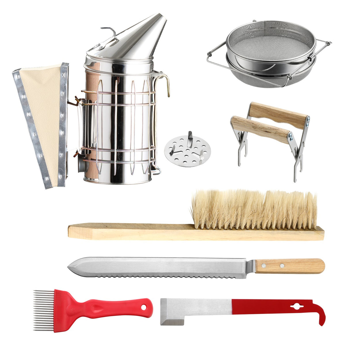 Kit per apicoltura con affumicatore – set 7 pezzi antiruggine