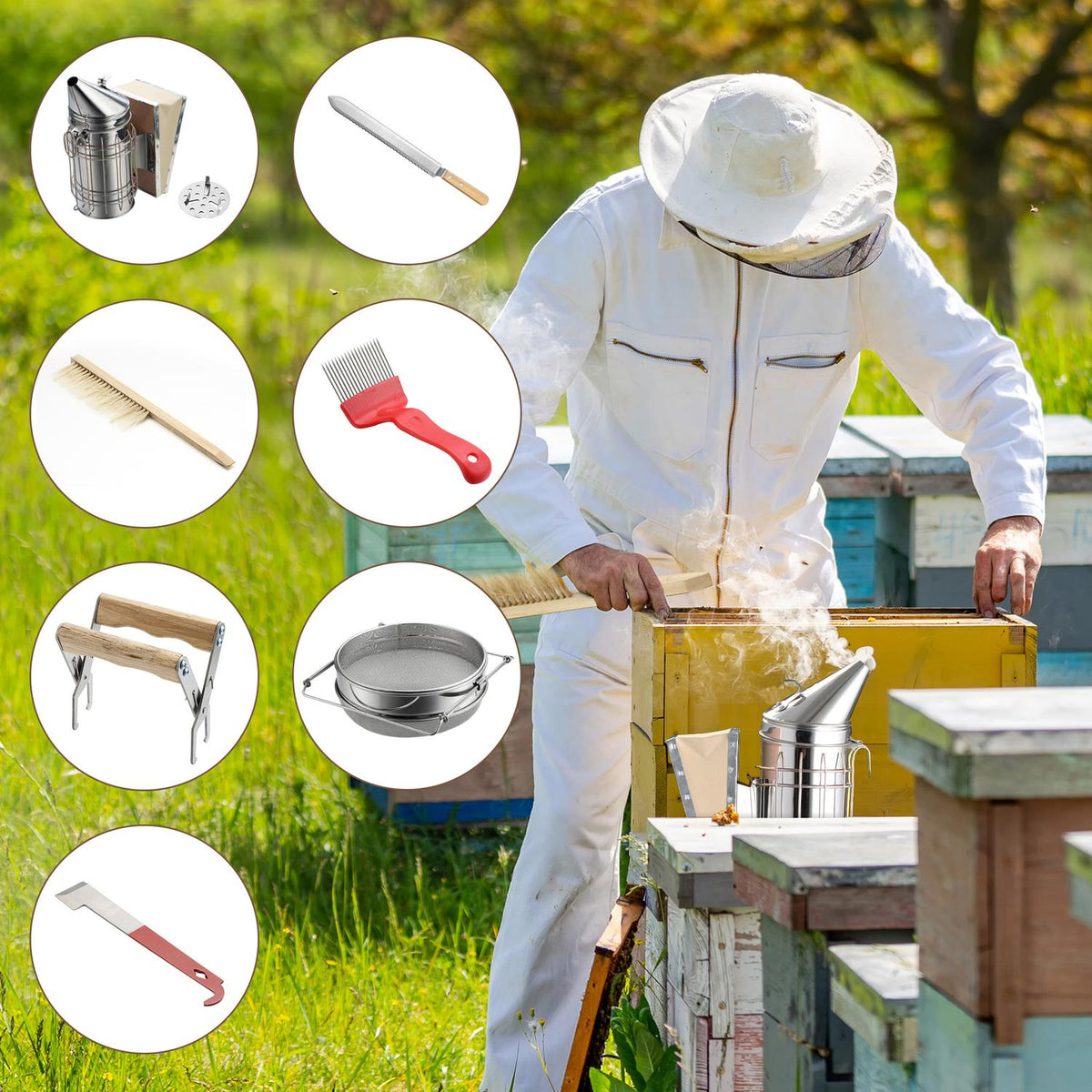 Kit per apicoltura con affumicatore – set 7 pezzi antiruggine