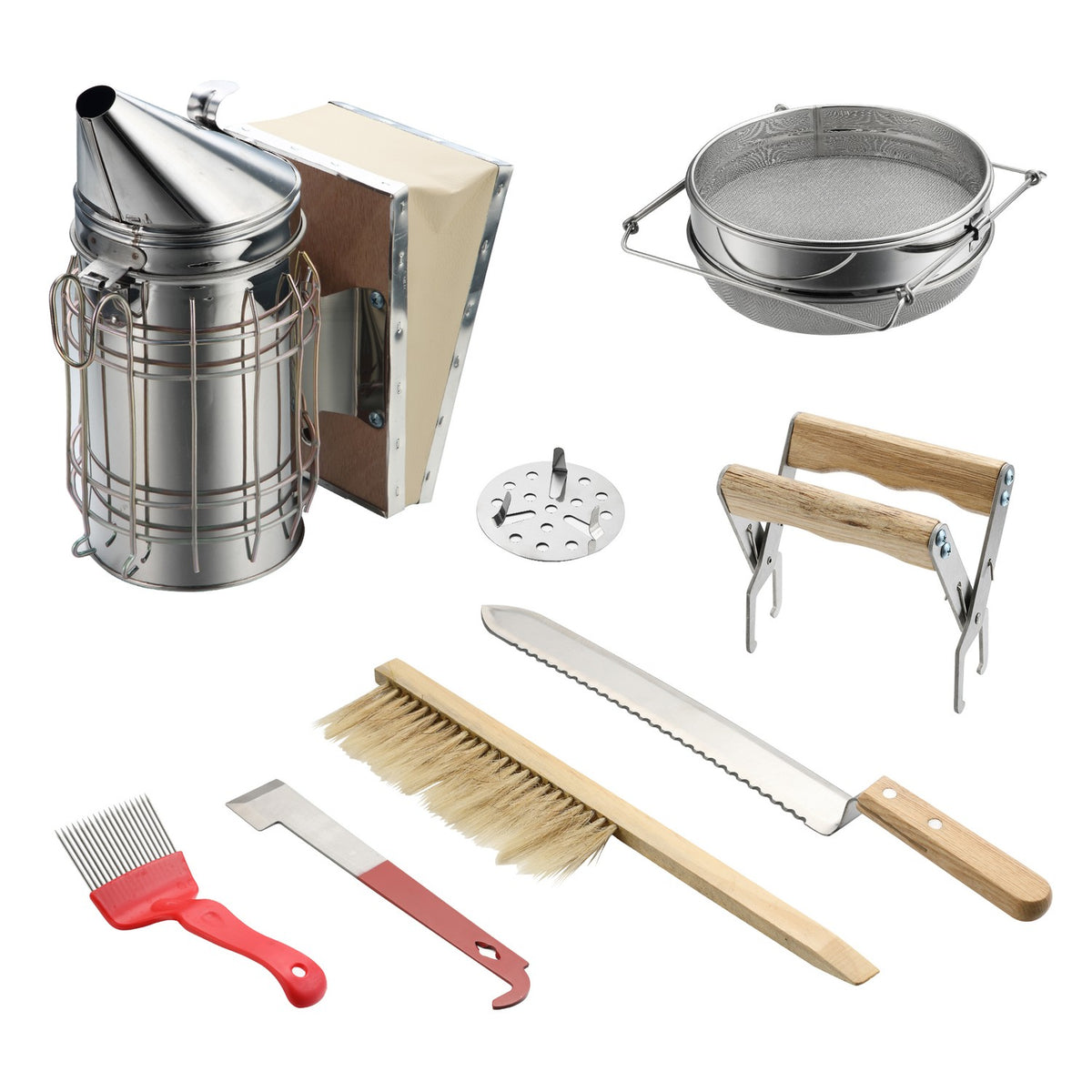 Kit per apicoltura con affumicatore – set 7 pezzi antiruggine