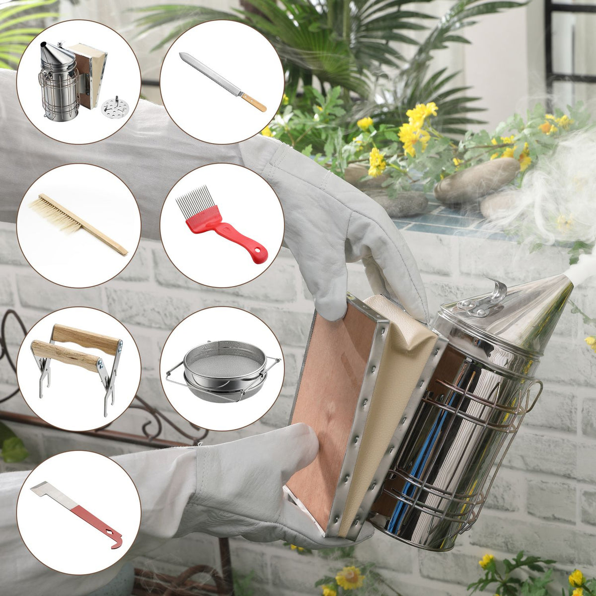 Kit per apicoltura con affumicatore – set 7 pezzi antiruggine