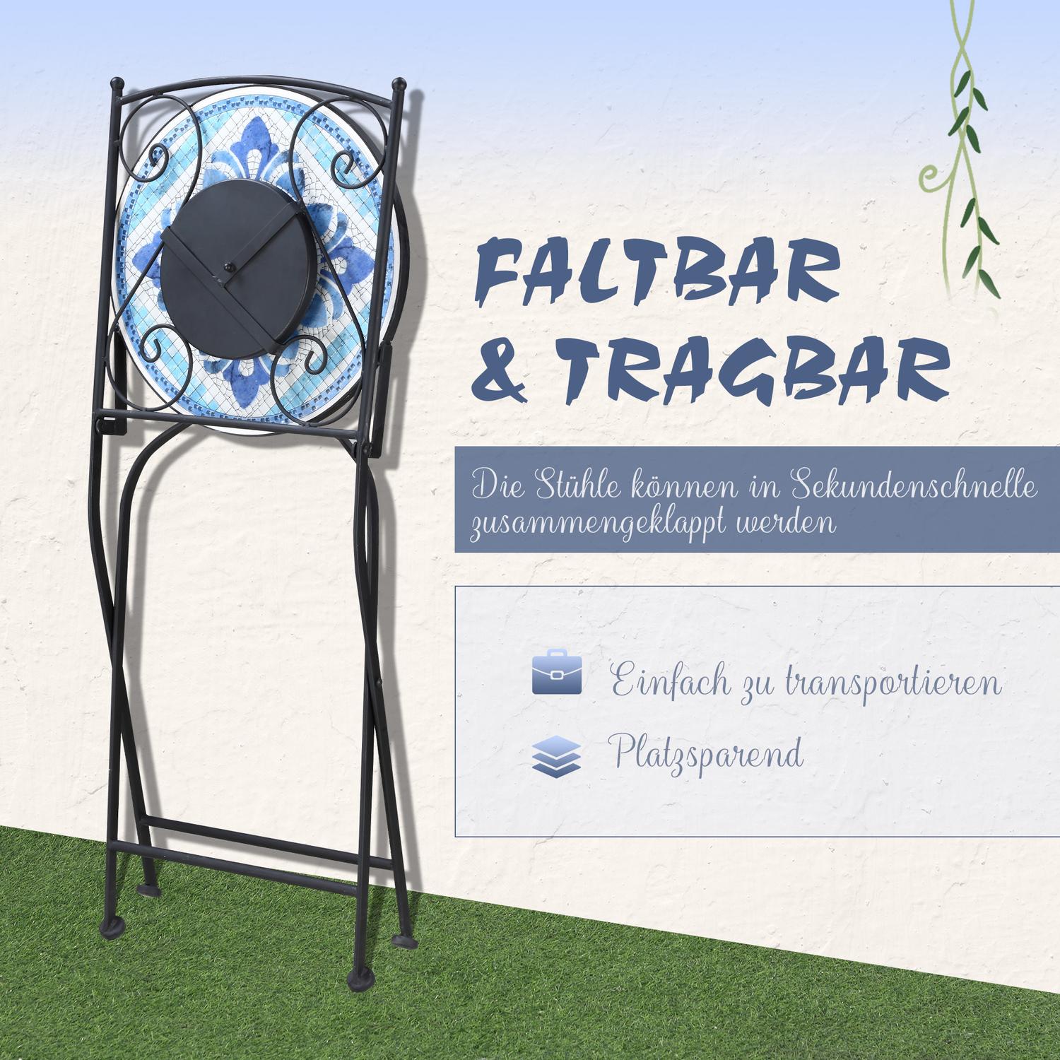 Bistroset för 2: Ø 61 Cm Stålbord & hopfällbara stolar