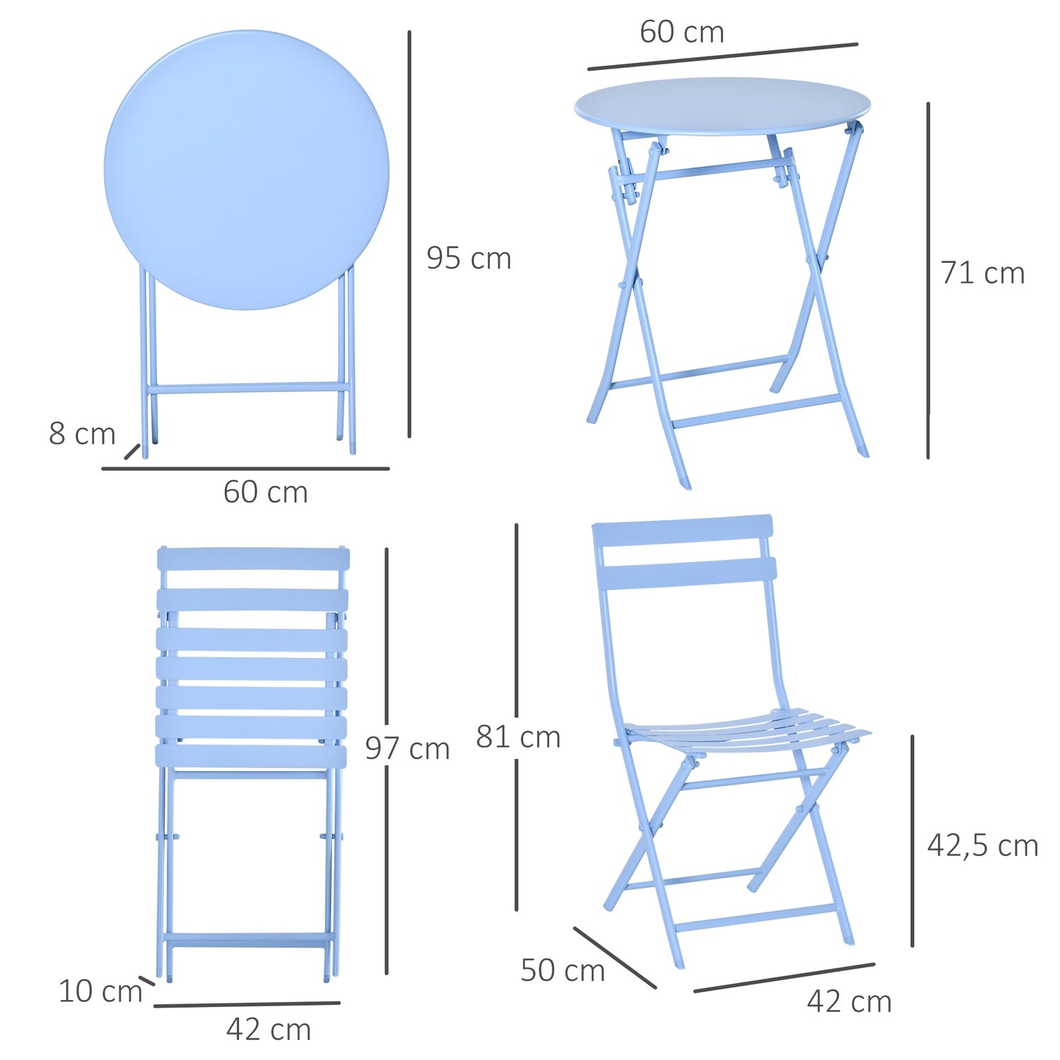 Bistroset för 2 – Ljusblå, utemöbler