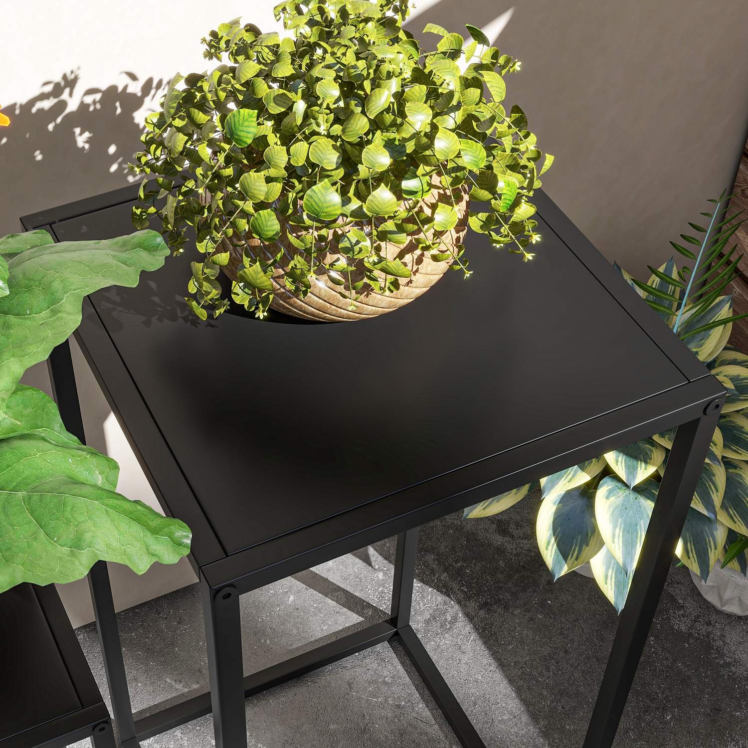 Black Steel Plant Pallar, set om 2 – inomhus/utomhusbruk