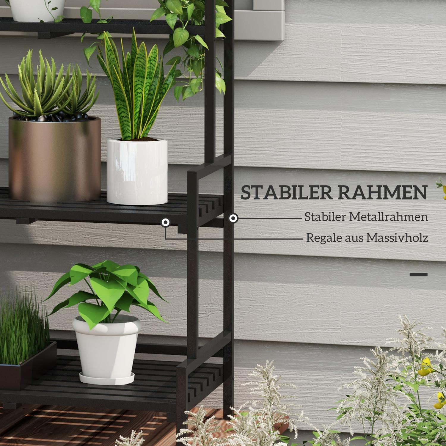Black Steel Plant Stand – 3 våningar, 6 krokar, 110x50x170cm