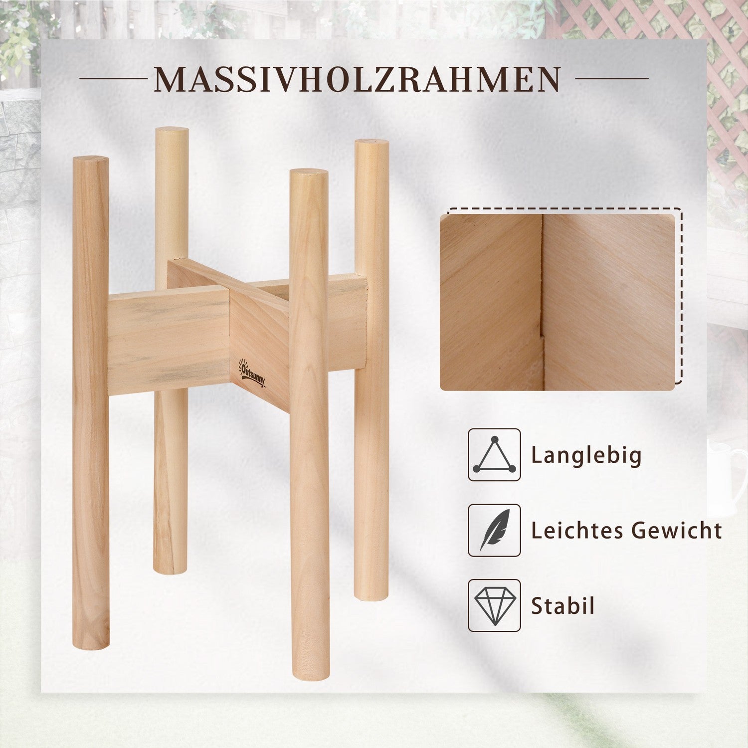 Blomsterställ i trä Set med 2, olika höjder, naturlig finish