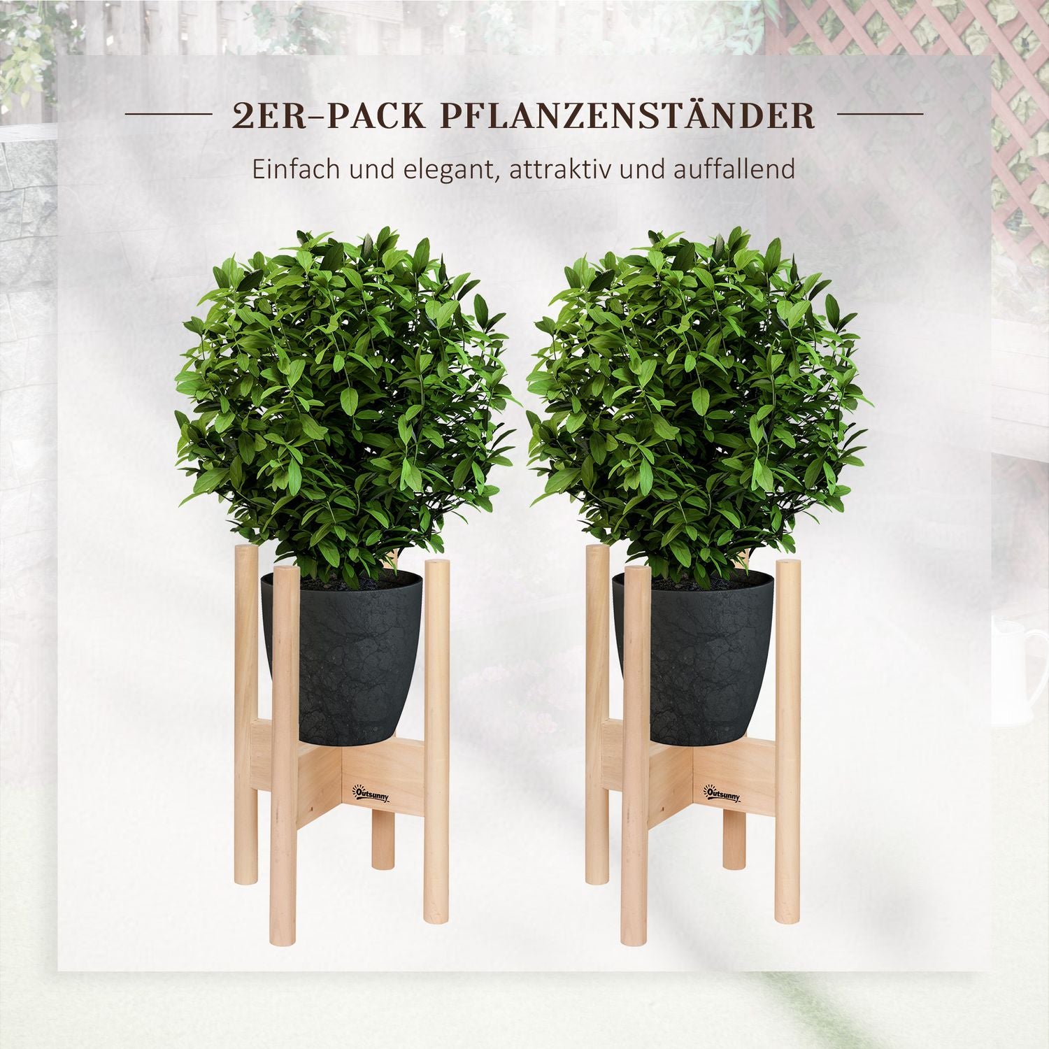 Blomsterställ i trä Set med 2, olika höjder, naturlig finish