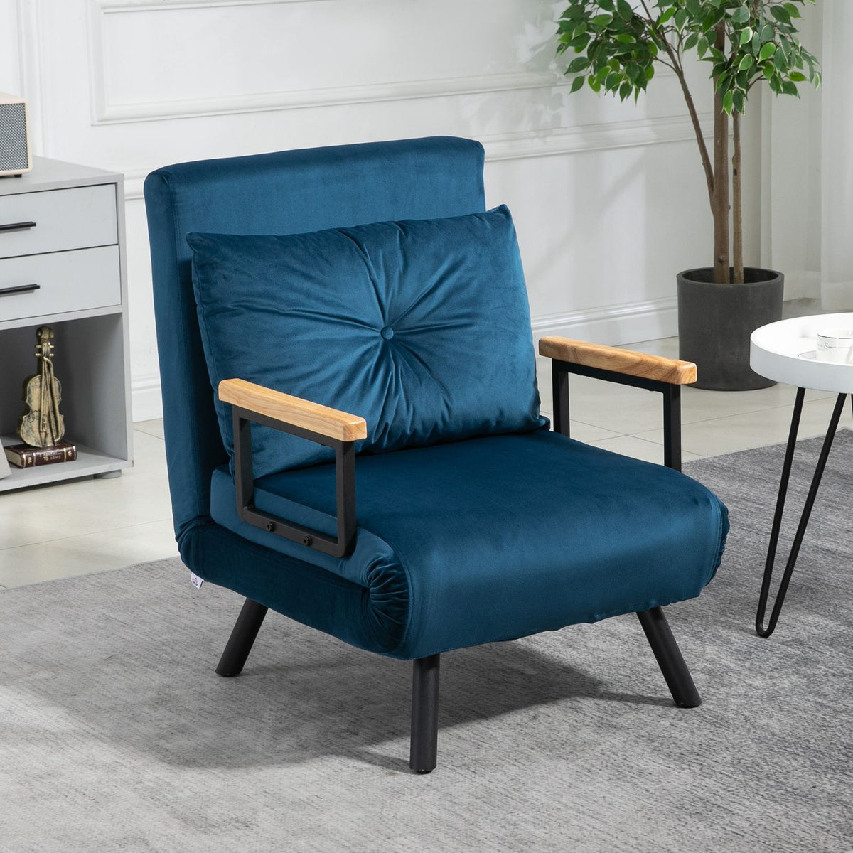 Schlafsofa in blauem Samt – verstellbare Rückenlehne, 63x73x81cm