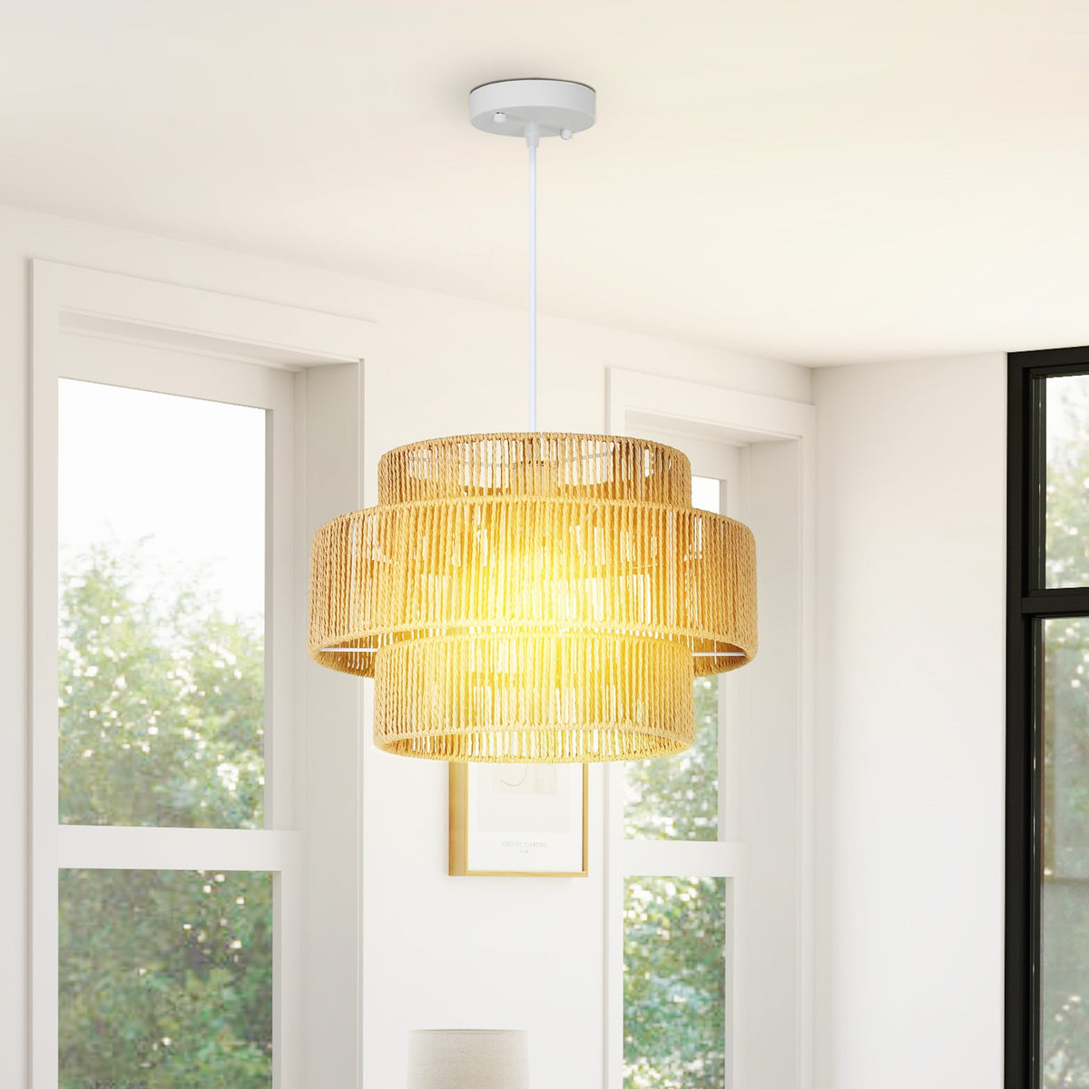 Boho Hemp Rope Pendel Light – E27, ljusbrun, kök/matsal