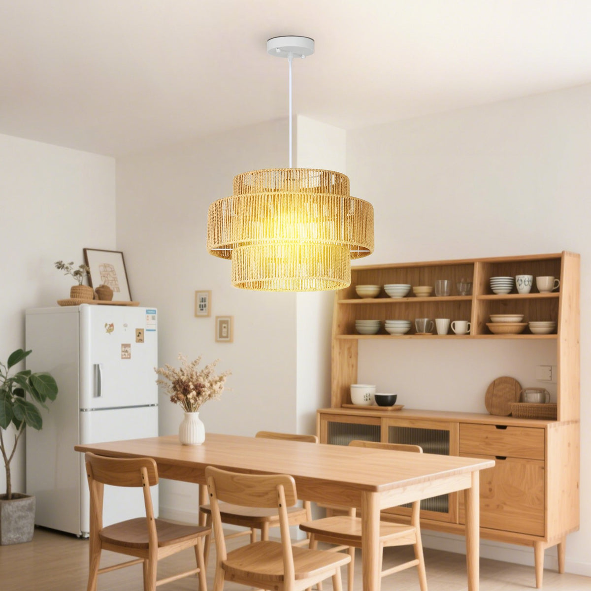 Boho Hemp Rope Pendel Light – E27, ljusbrun, kök/matsal