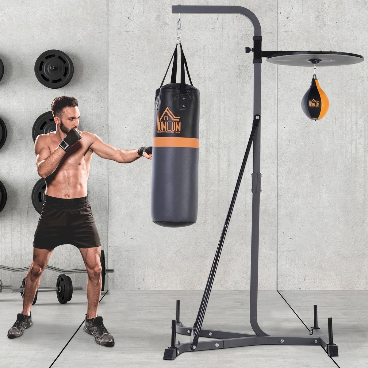 Supporto per sacco da boxe con sacco 20 kg e palla, acciaio regolabile