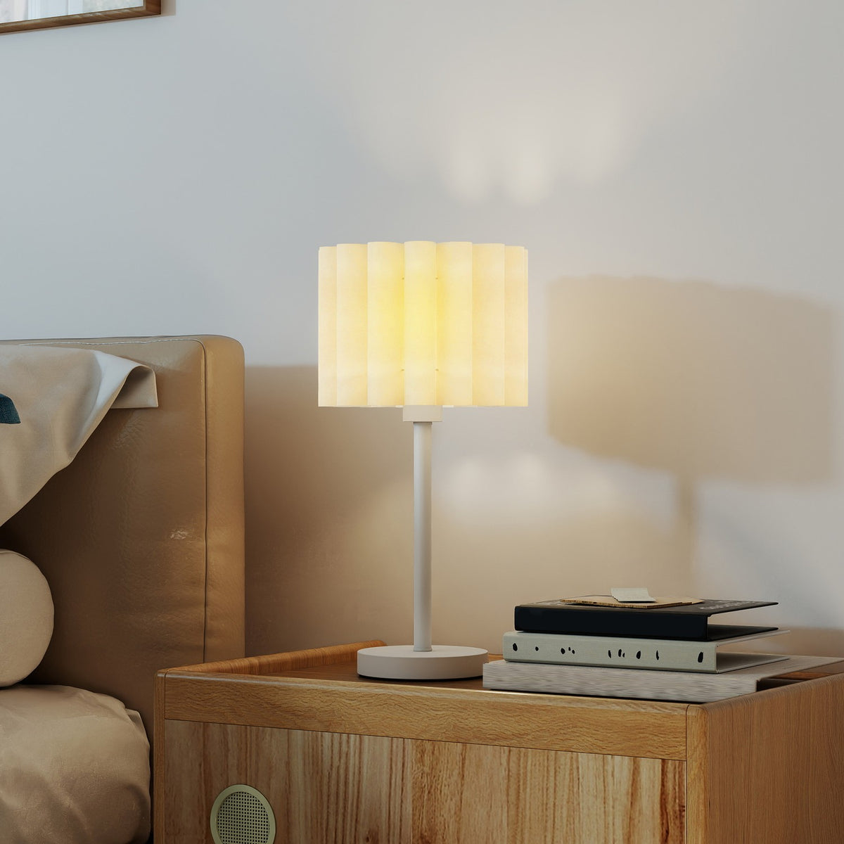 Bordslampa i retrostil, vit plastskärm, E27-sockel