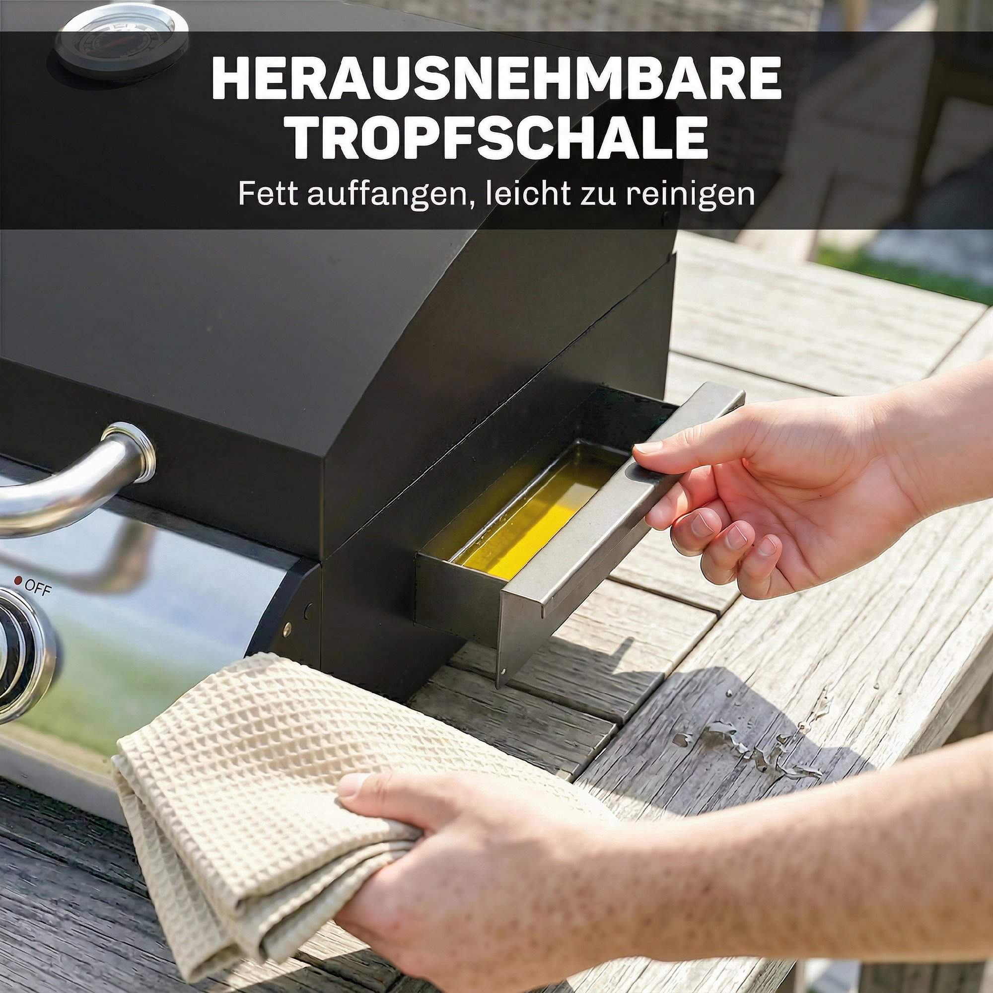 Bärbar bordsgasgrill, 3 brännare, emaljgaller