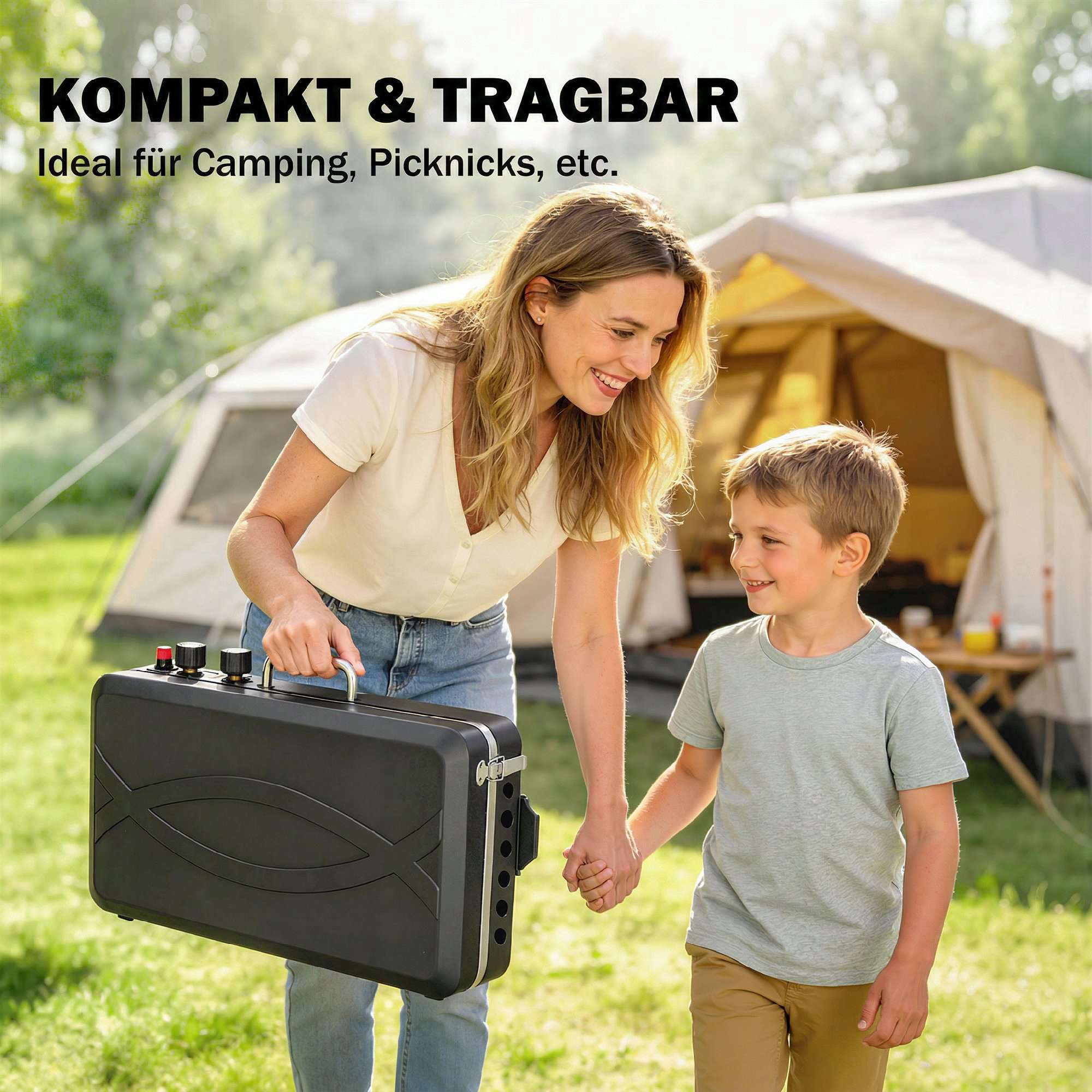 Bärbar gasgrill med 2 brännare, 7 kW, bordsmonterad