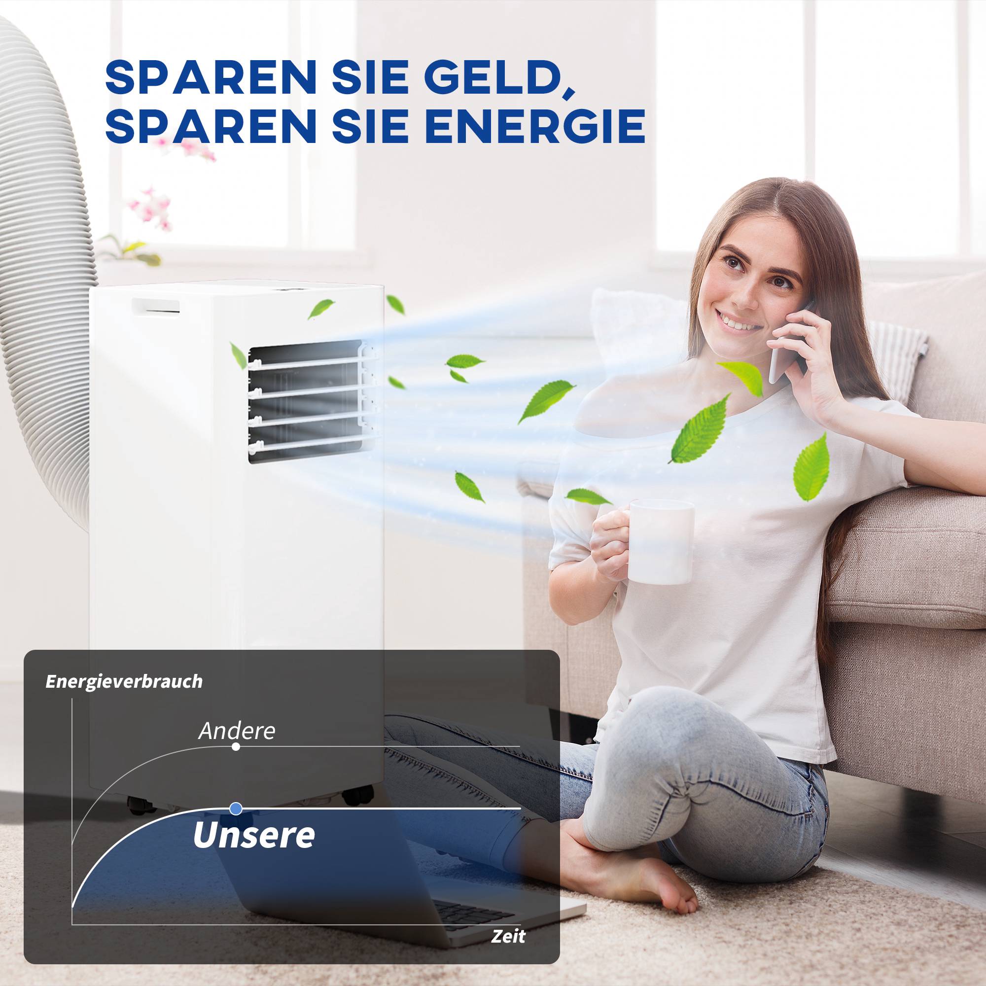 Bärbar luftkonditionering, 3-i-1, 9 000 BTU, tvättbart filter