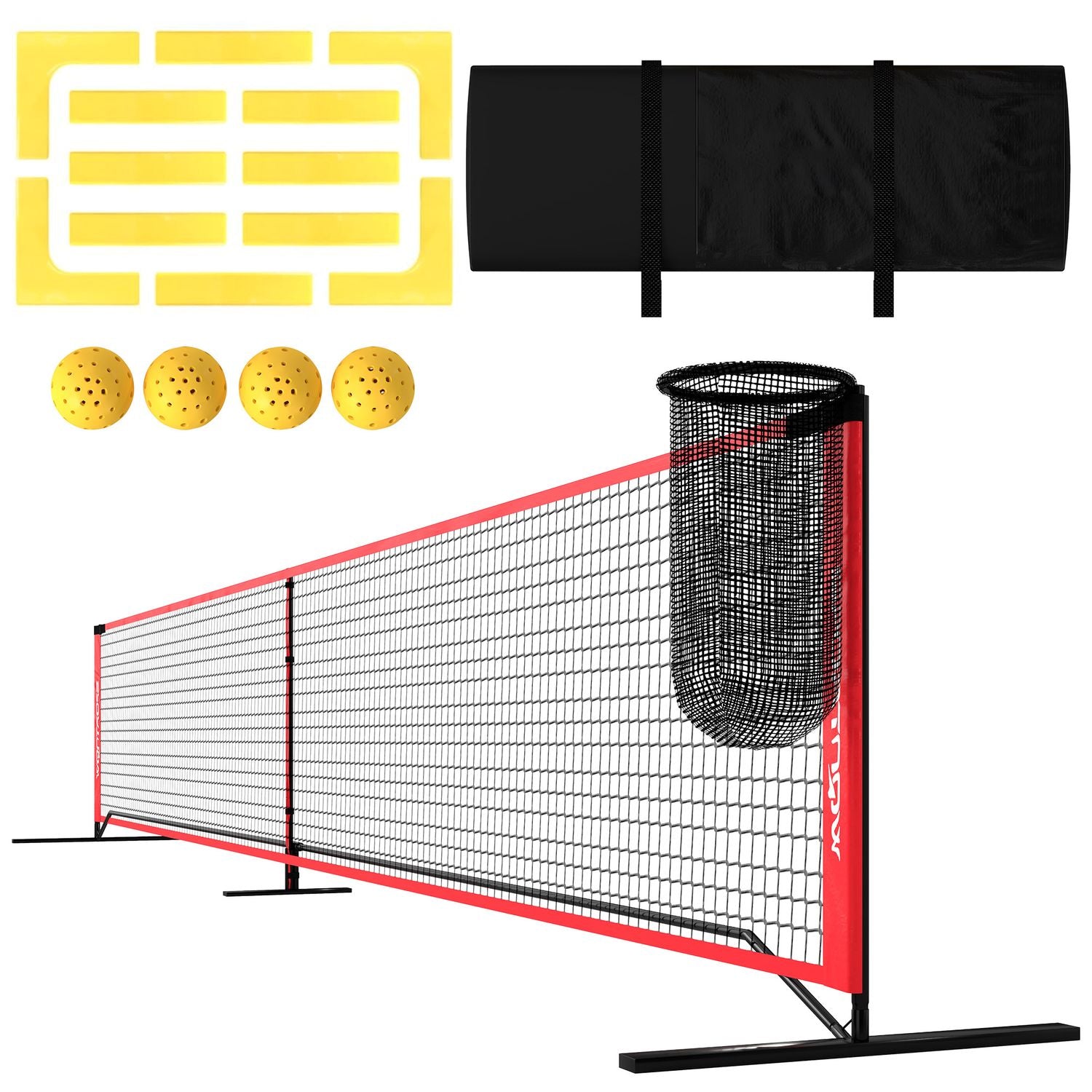 Bärbart 6,7 m pickleball-nätset med domstolsmarkörer