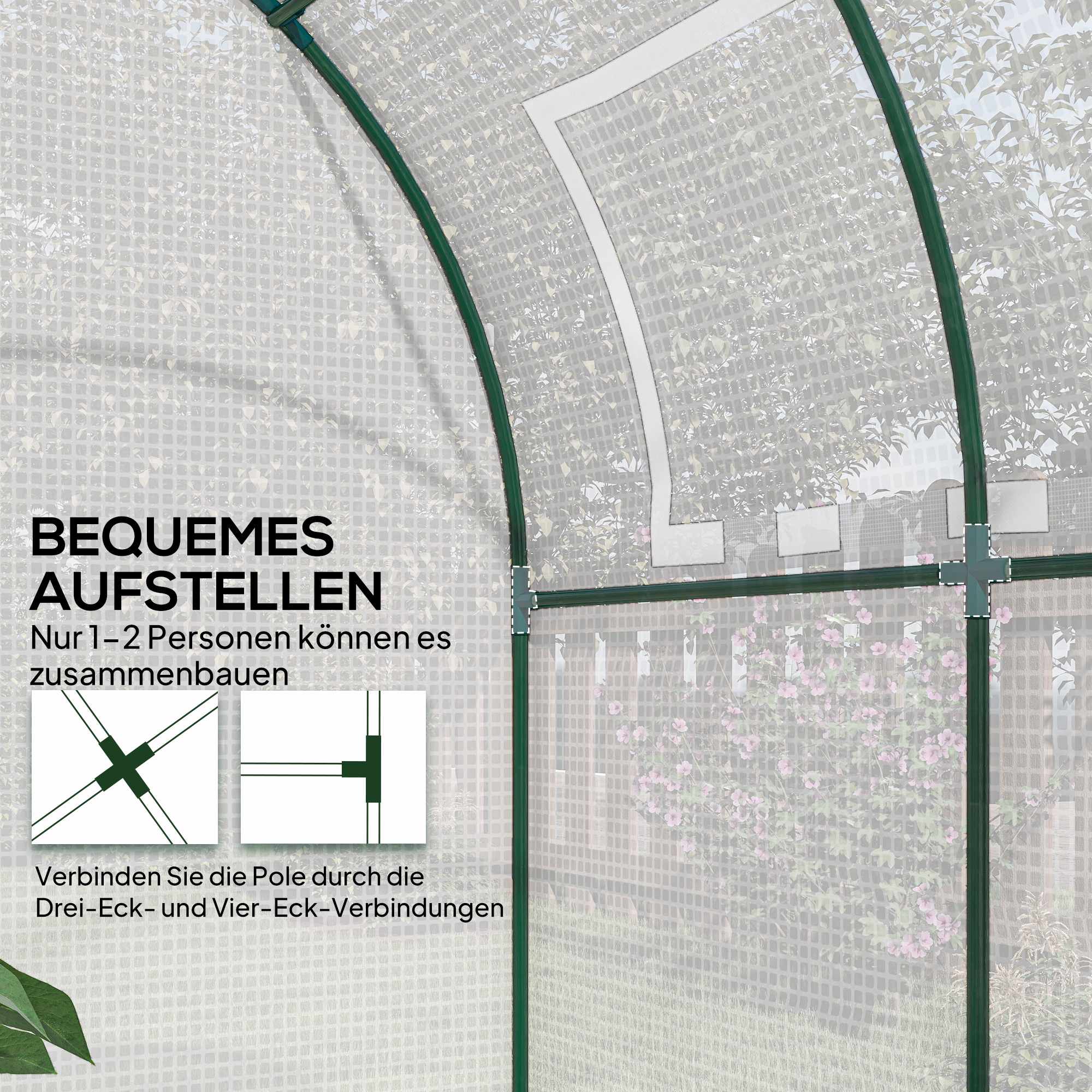Bärbart växthus med stålram, plastöverdrag, 1,8x1,8m