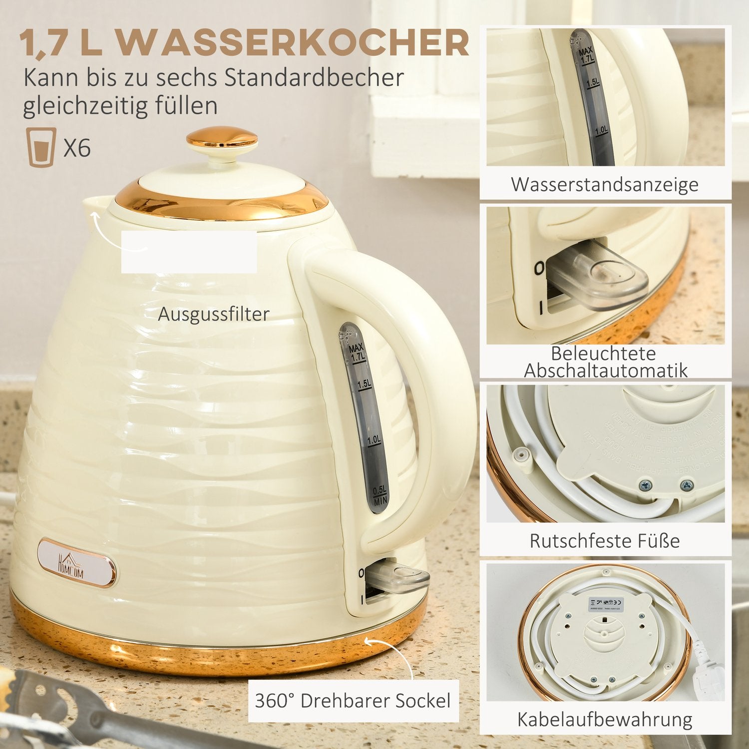 Brödrost- och vattenkokare, 7 bryningsnivåer, upptining, beige