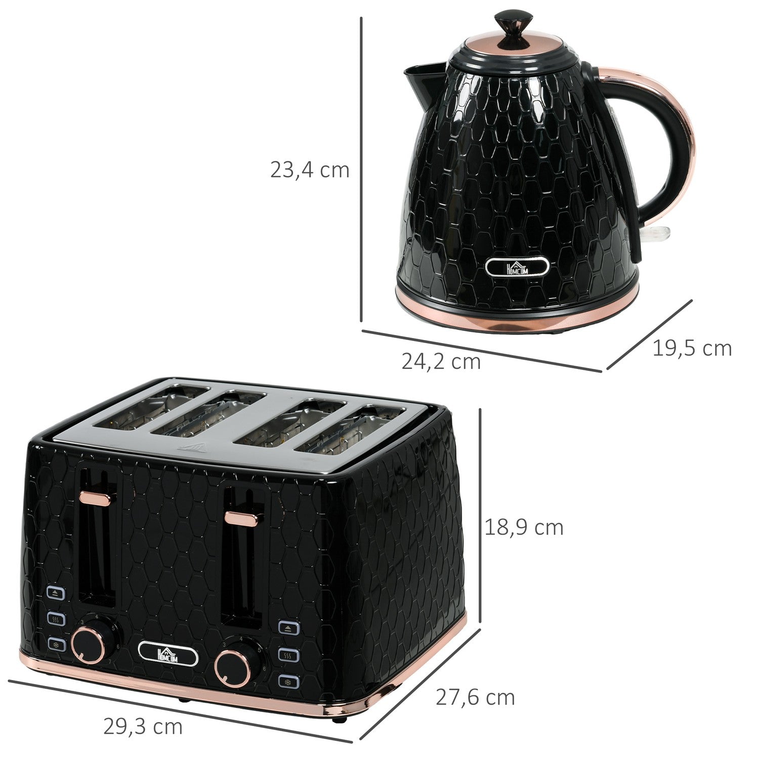 Brödrost- och vattenkokare, svart, 1,7 l, kapacitet för 4 skivor