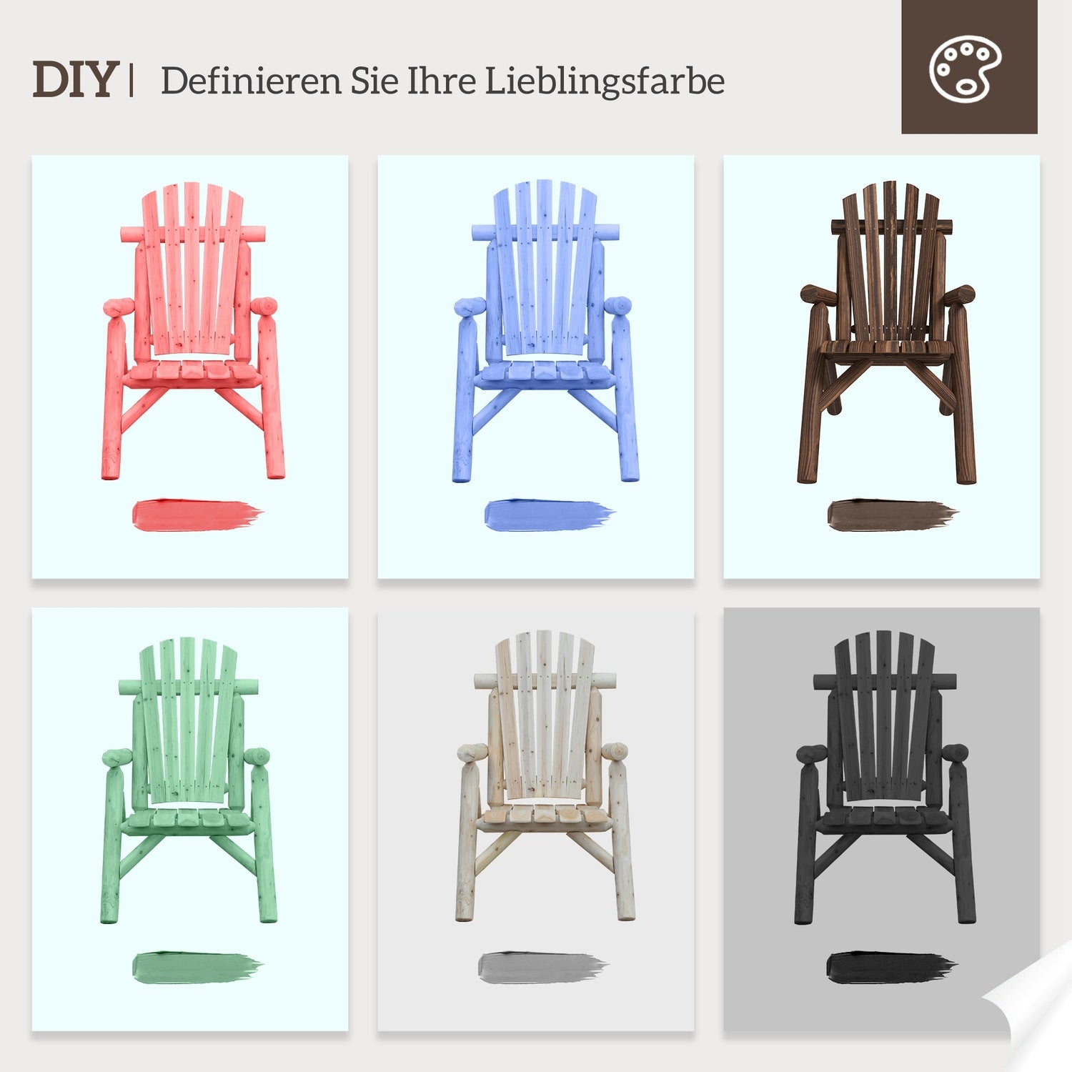 Brown Fir Wood Adirondack Trädgårdsstol med armstöd