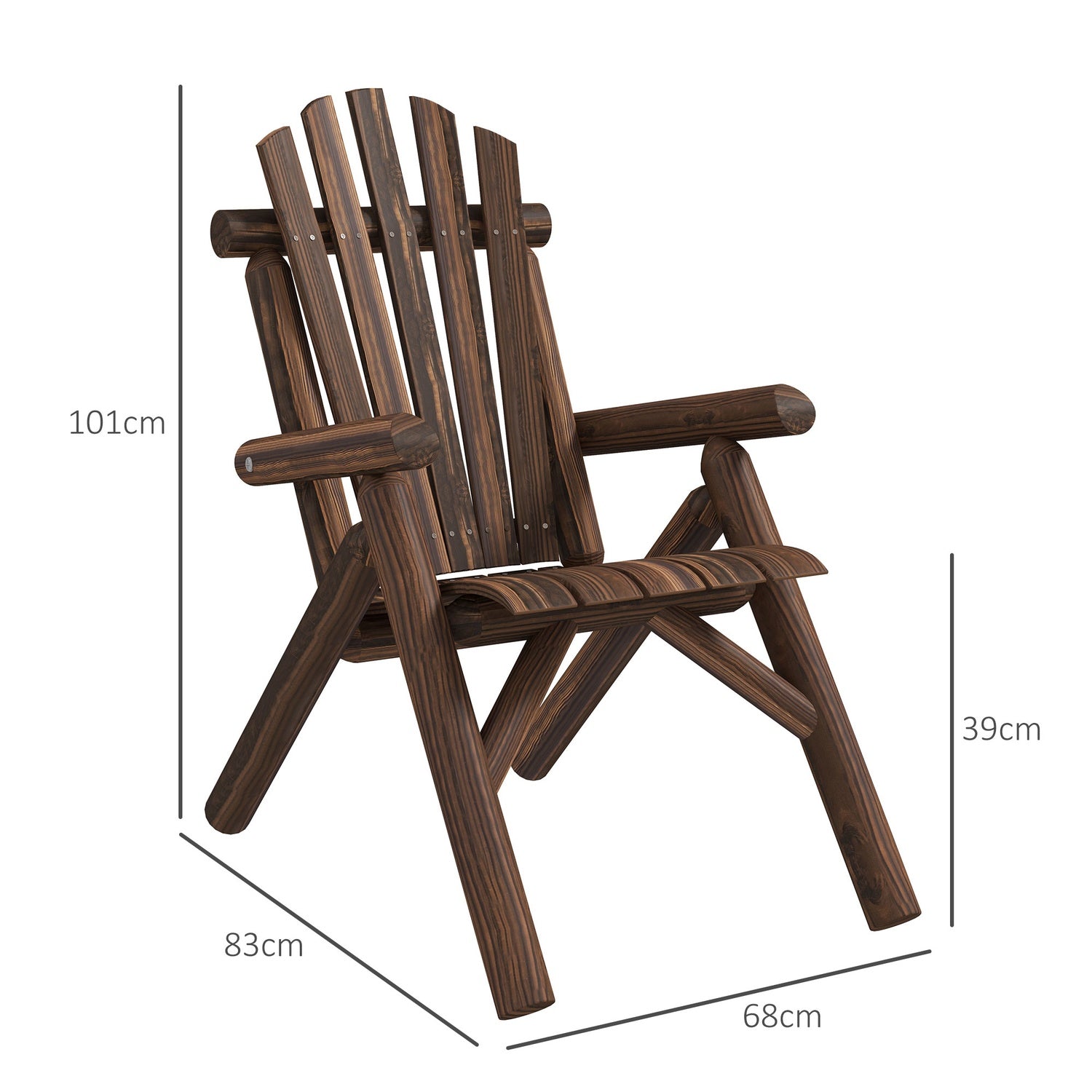 Brown Fir Wood Adirondack Trädgårdsstol med armstöd