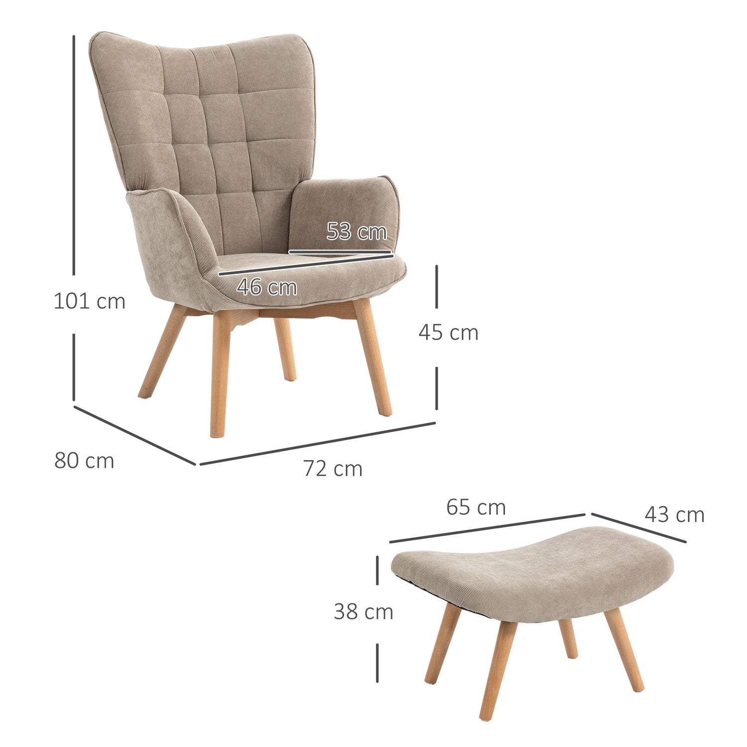 Brun manchester Wing Chair & Pall Set – Avkopplande loungesits