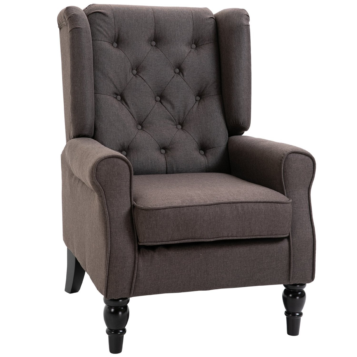 Brun polyester relaxstol, tuftad, 76x86x108 cm